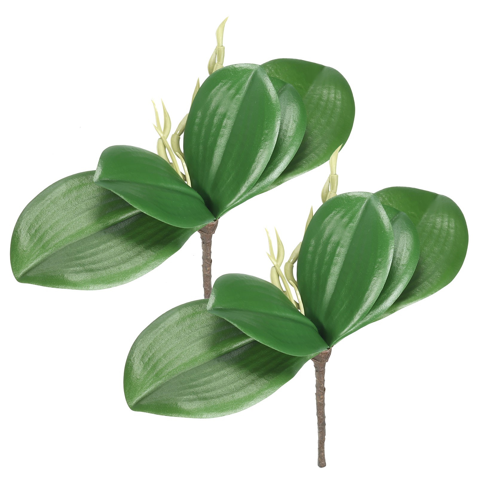 2Pcs 4.3 Inch Faux Orchid Leaves 5 Petals Artificial Leaf with Stems