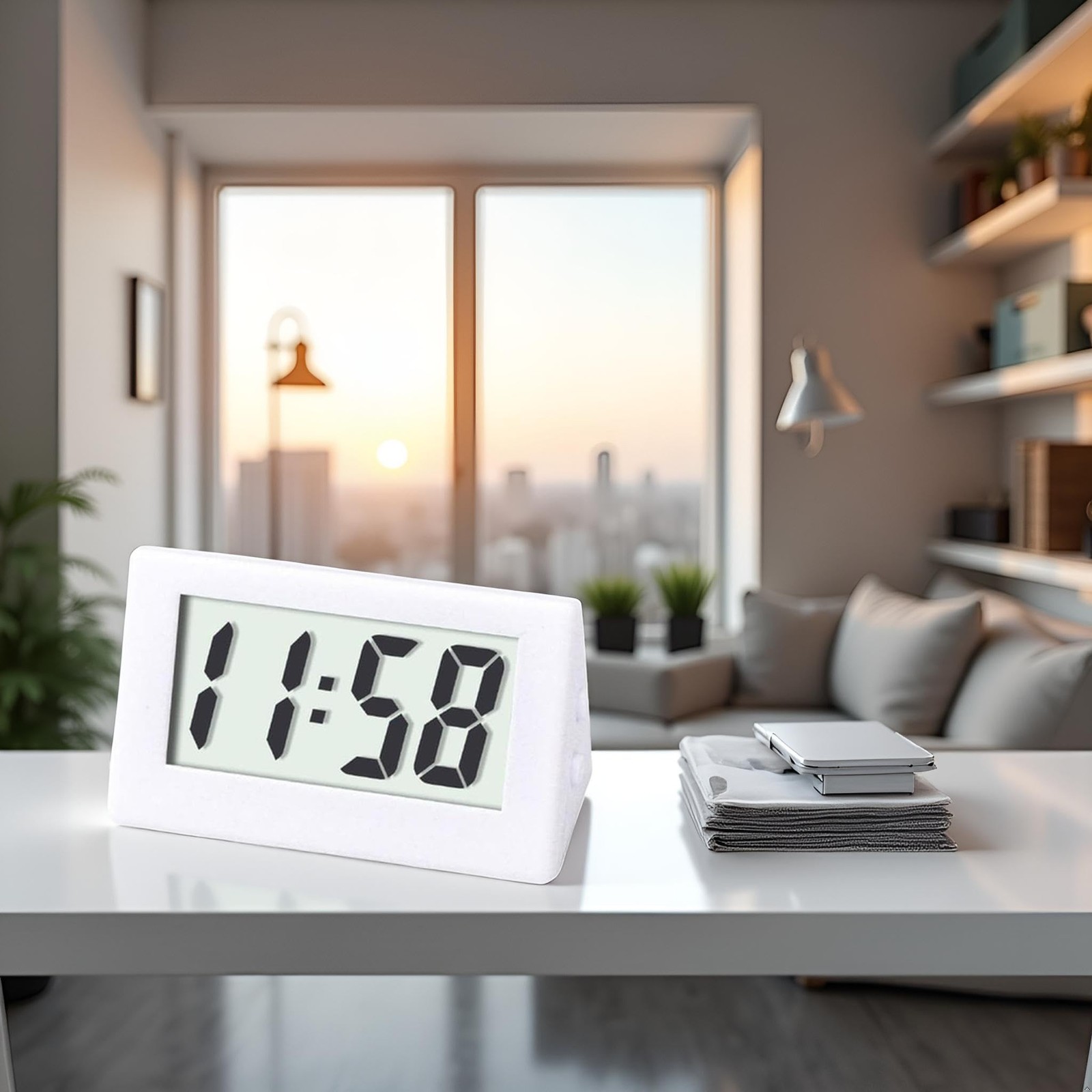 1PC White Mini Small Car Desk Digital Clock Watch Gauges Mini Digital LCD Screen
