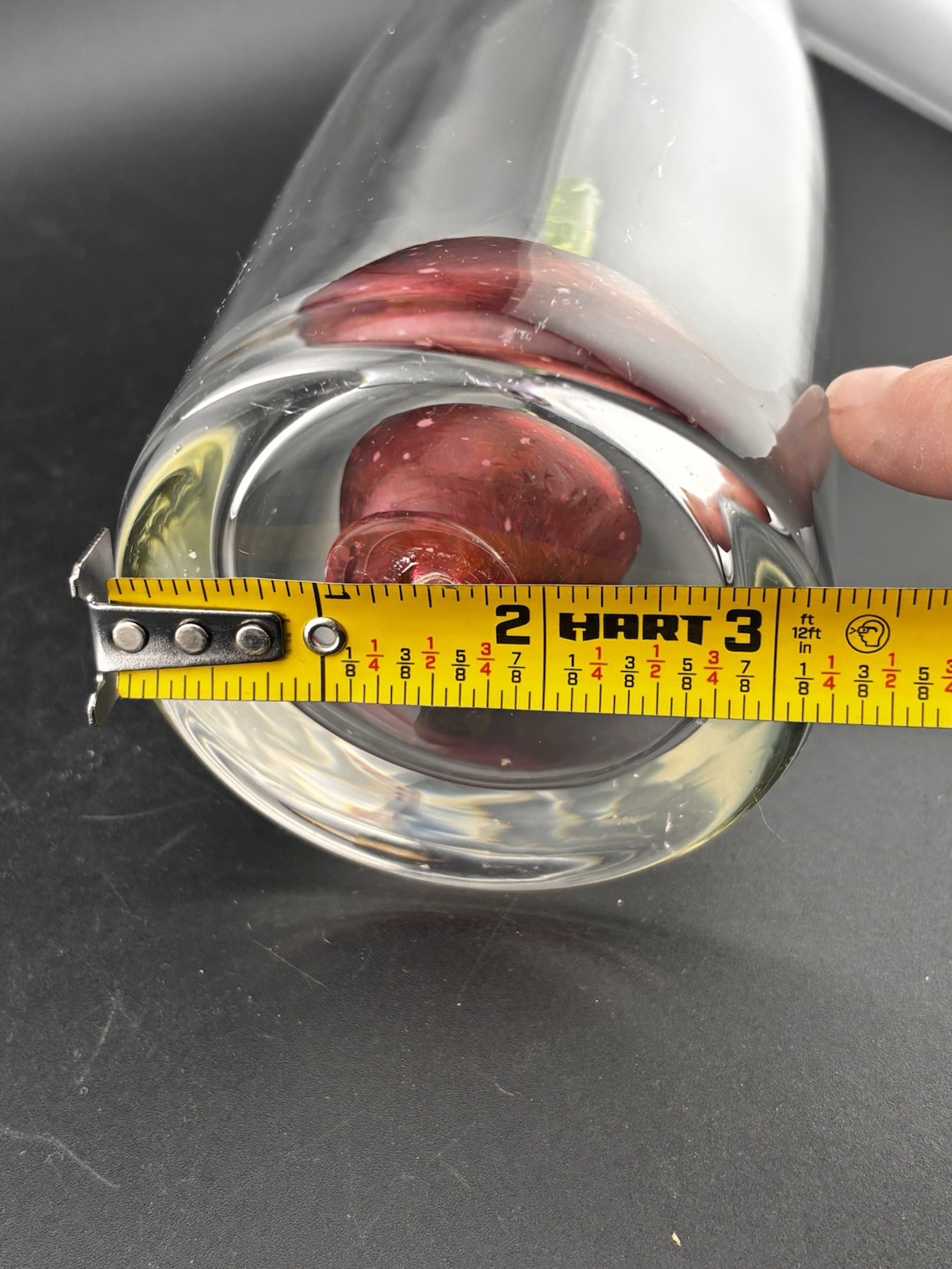 Art Glass Long Neck Vase Internal Hand Blown Pulegoso Apple Figurine Clear Red *