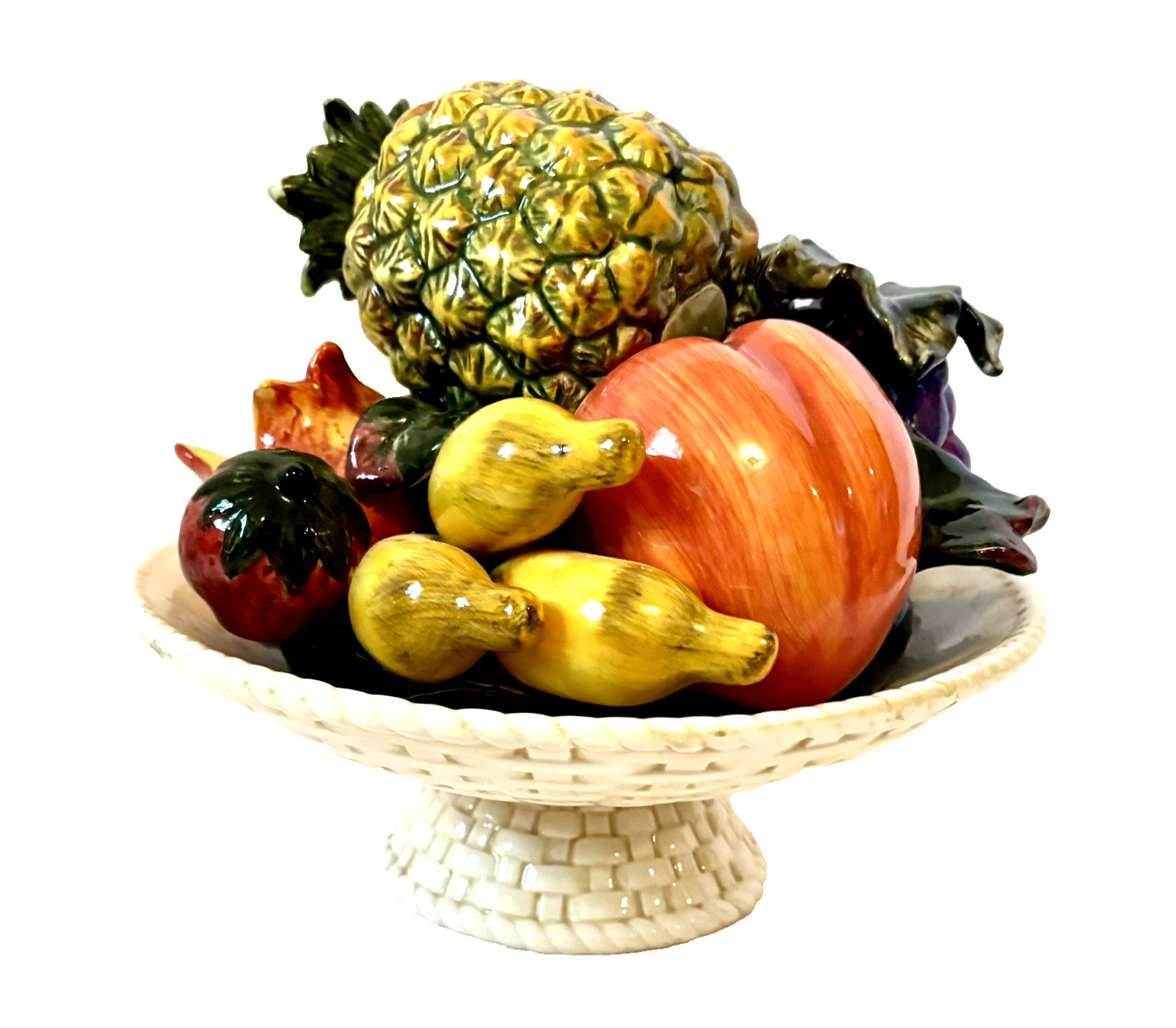 Vintage Handmade 10″ Italian Majolica Tropical Fruit Bowl Centerpiece