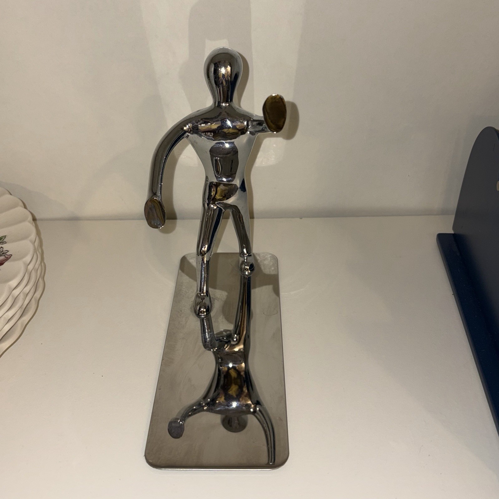 Modern Metal Stick Figure Book Holder Sculpture | Stainless Steel Bookend