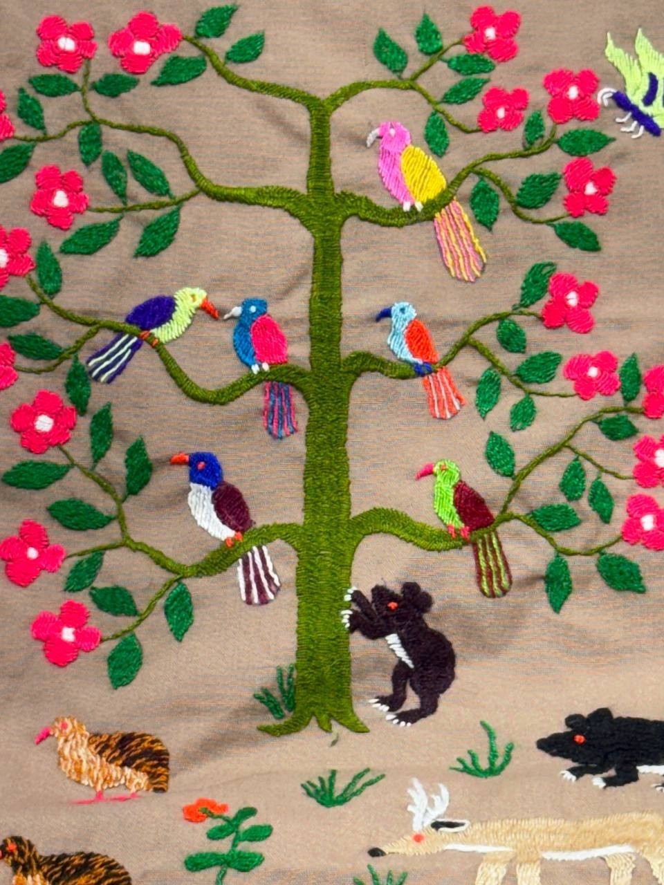Handmade Embroidered Wall Hanging Tapestry with Animals & Birds 55×57 cm