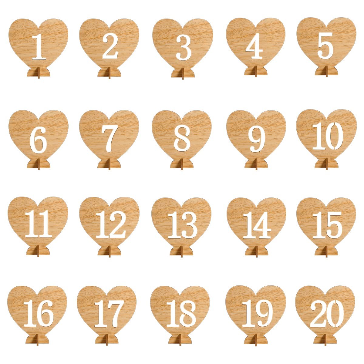 Heart Shape Wooden Table Numbers 1-20 With Holder Base – Rustic Hollow Out Wo…
