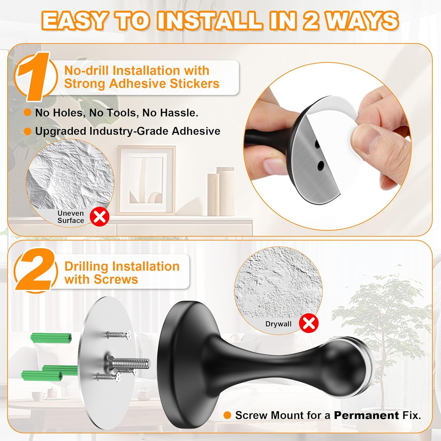 Magnetic Door Stoppers 2 Pack, Stainless Steel Door Stops, Wall-Mounted and Floo