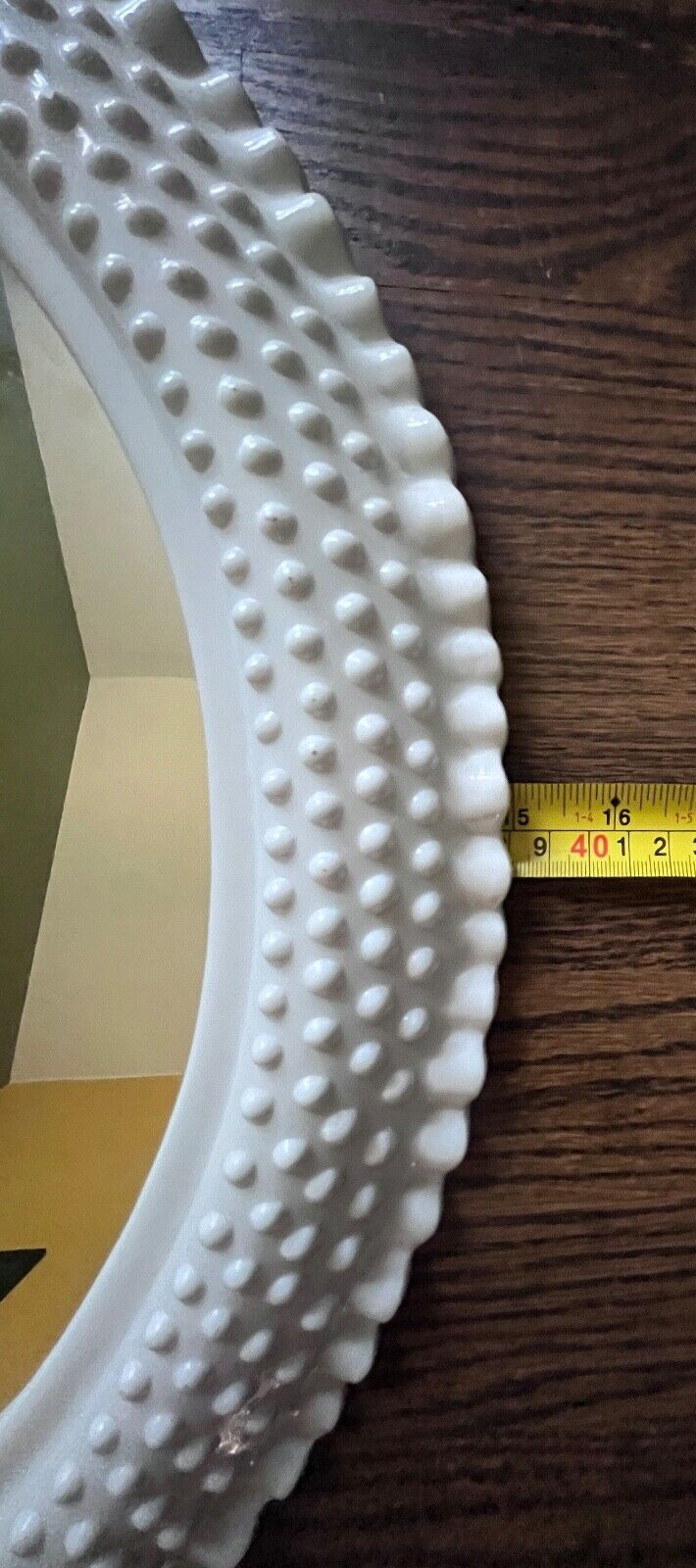 Vintage 18″ x 15″ Burwood Bright White Ruffled Edge Hobnail Mirror #2657 USA EUC