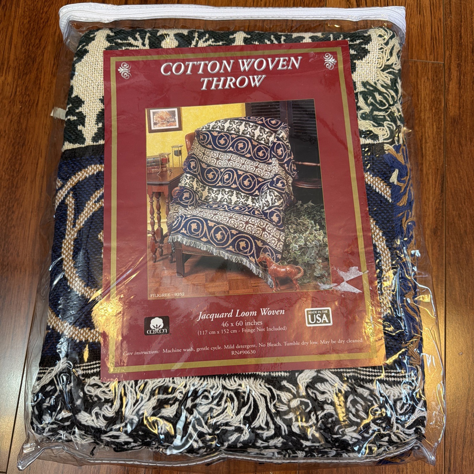 VTG NOS MWW Jacquard Loom Woven Tapestry Blanket 46×60 Antique Tile Pattern USA