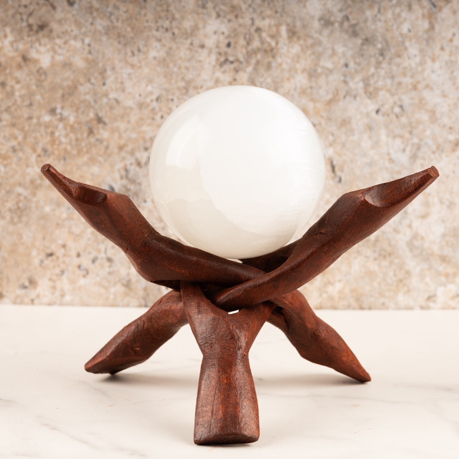 Wooden Tripod Stand, Abalone Shell, Spheres, Geodes Crystal Holder, 3 Sizes