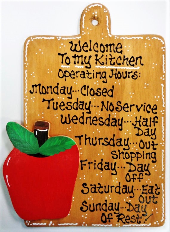 APPLE Kitchen Operating Hours SIGN Plaque Wood Wall Hanger Fruit Decor Country