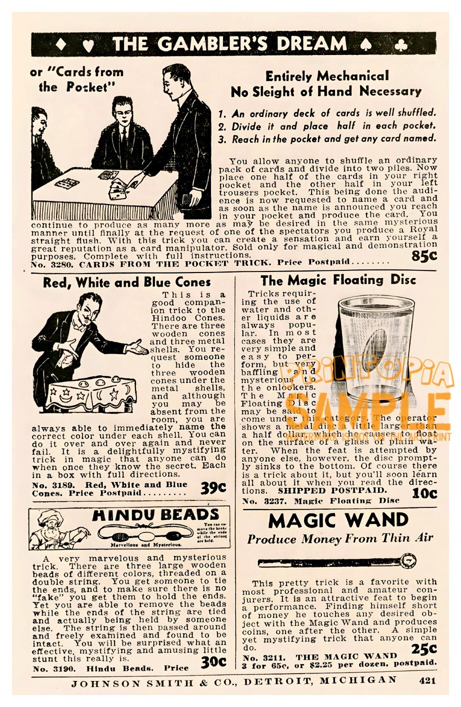 Johnson Smith Co (1938) Gambler’s Dream * Art Print Magic + Card Tricks Advert