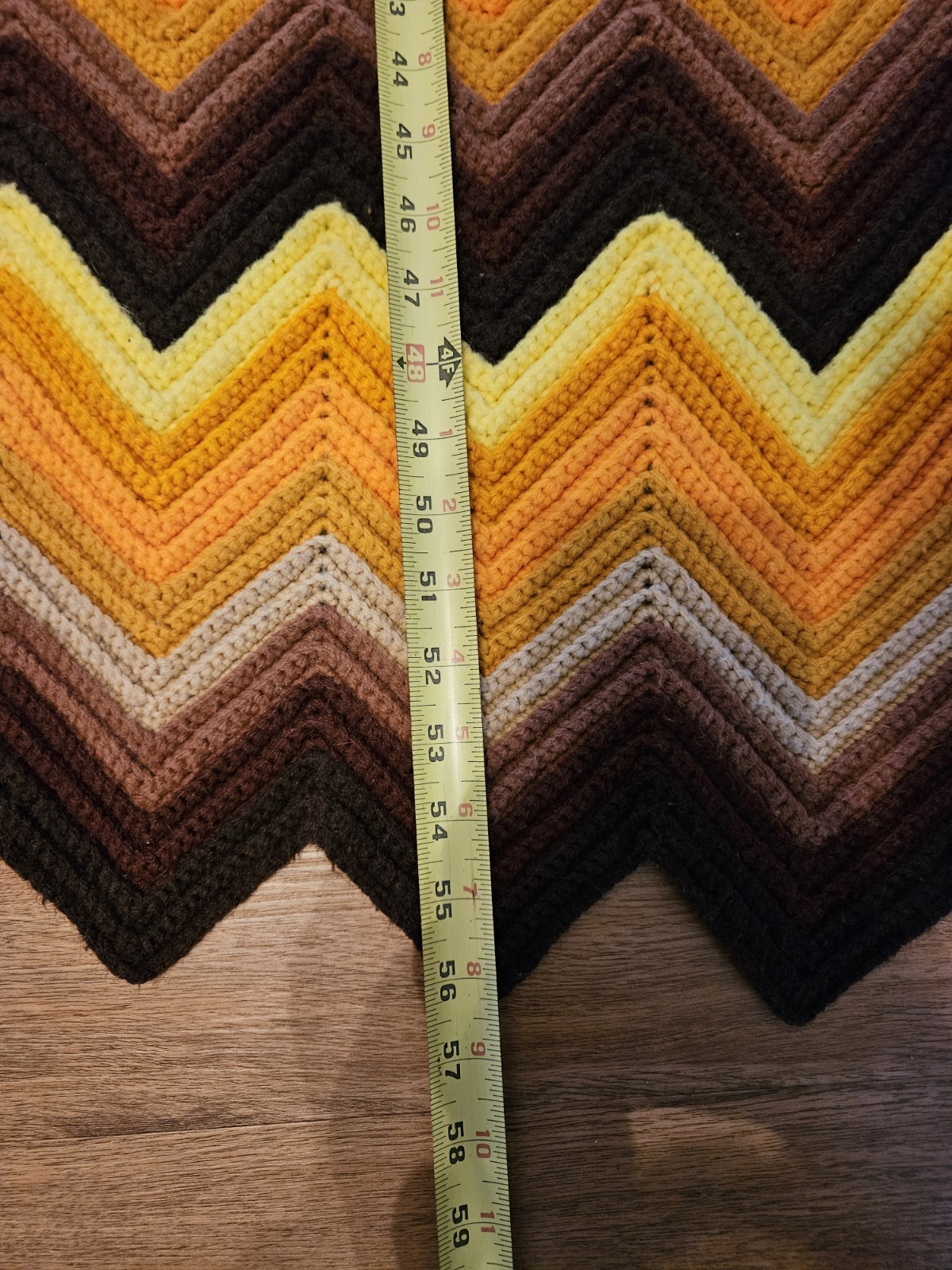 Handmade 70s Crochet Throw Chevron Afghan Cottagecore 45×56 Zigzag Blanket