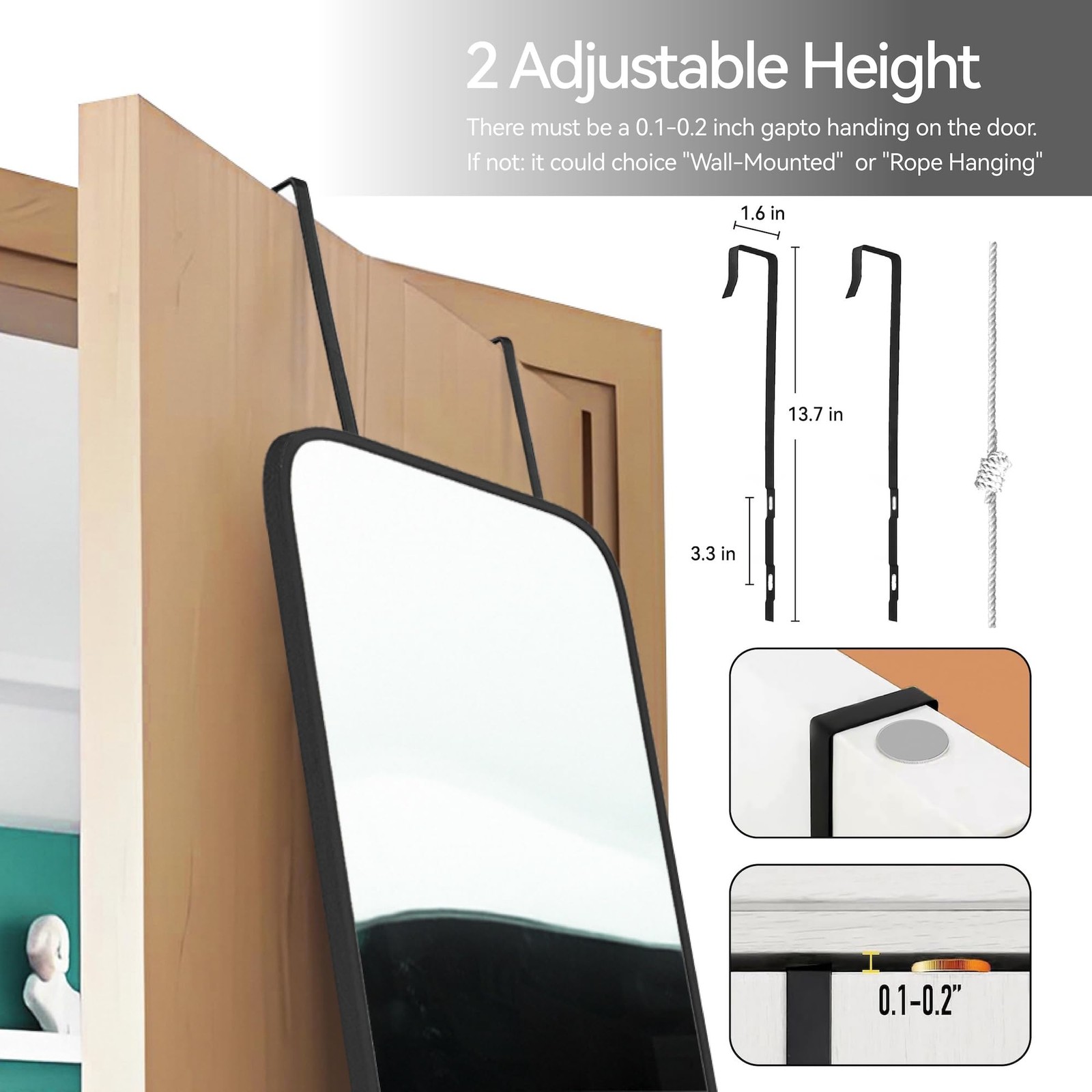 47×14 Mirror Rectangle Full Body Length Door Hanging Wall Mounted Metal Alumi…