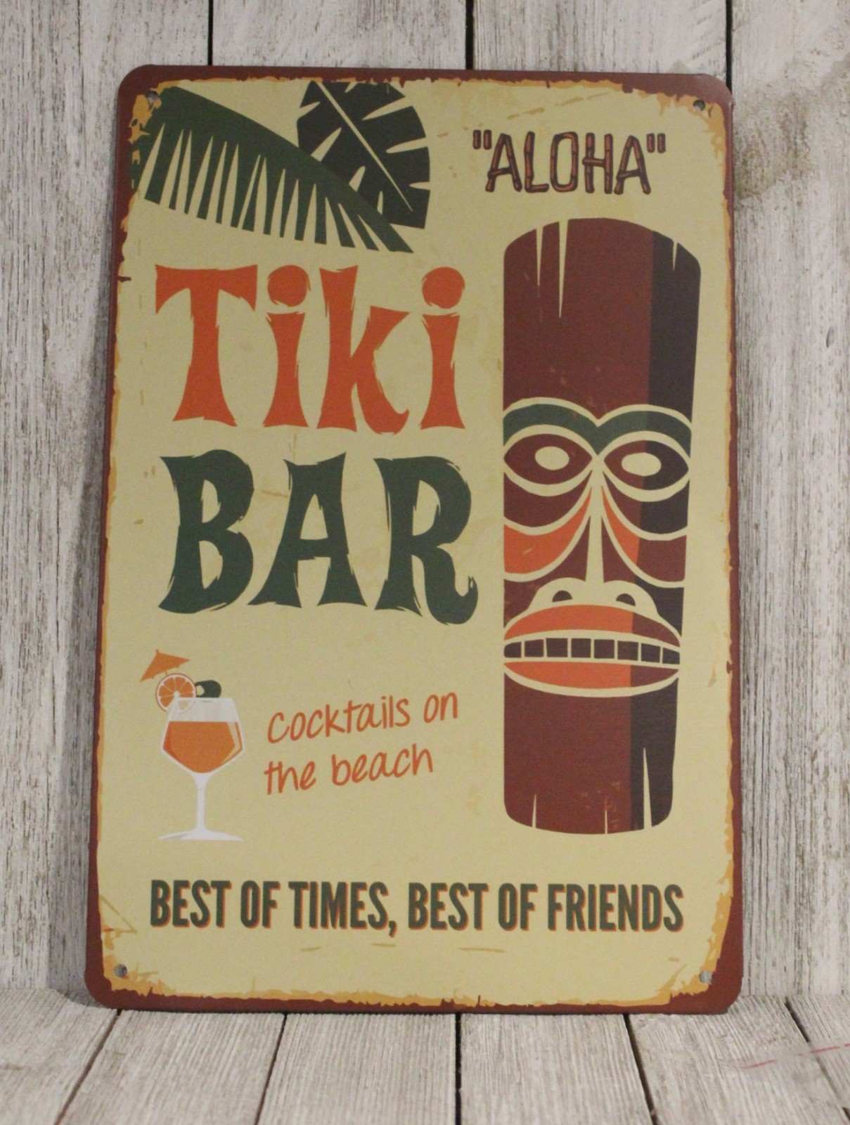 Tiki Bar Aloha Tin Metal Sign Beach Party Decor Man Cave Hawaii Hawaiian C