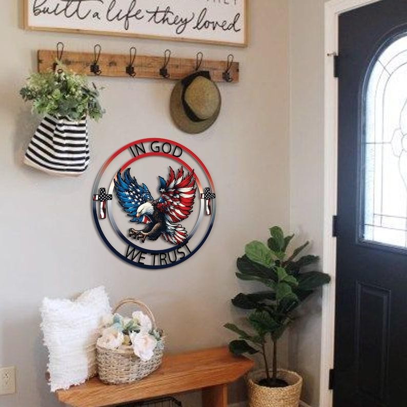 Patriotic America 250th Anniversary Metal Sign, Eagle Door Hanger Decor