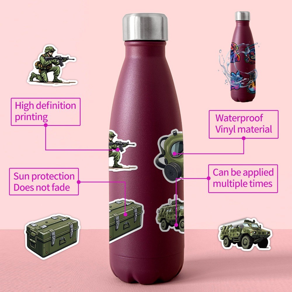 50pcs Waterproof Vinyl Stickers US Army Military Buff Car Luggage Phone Laptop