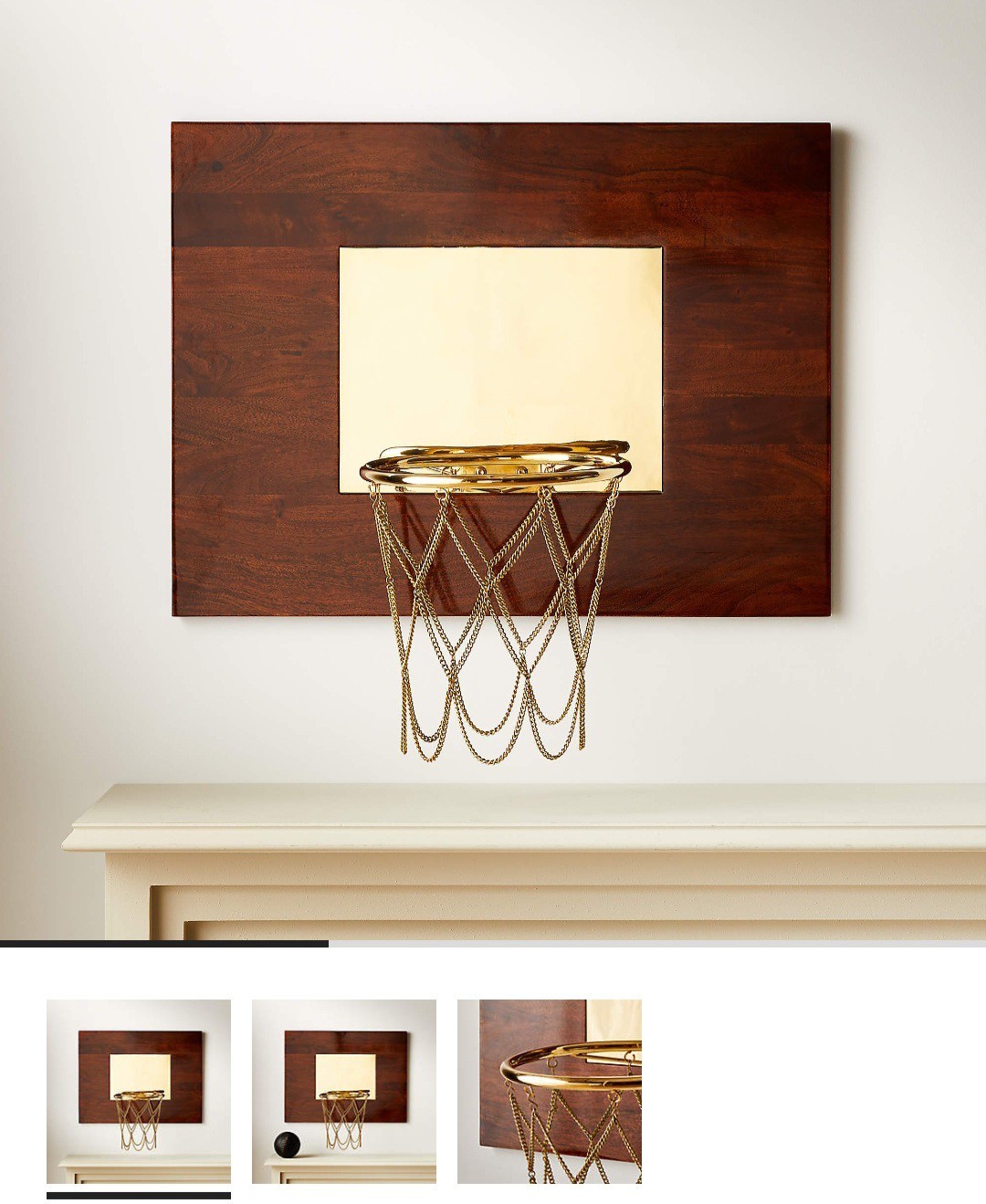 Riveting – Bespoke – High Gloss Wood and Polished Brass Basketball Hoop