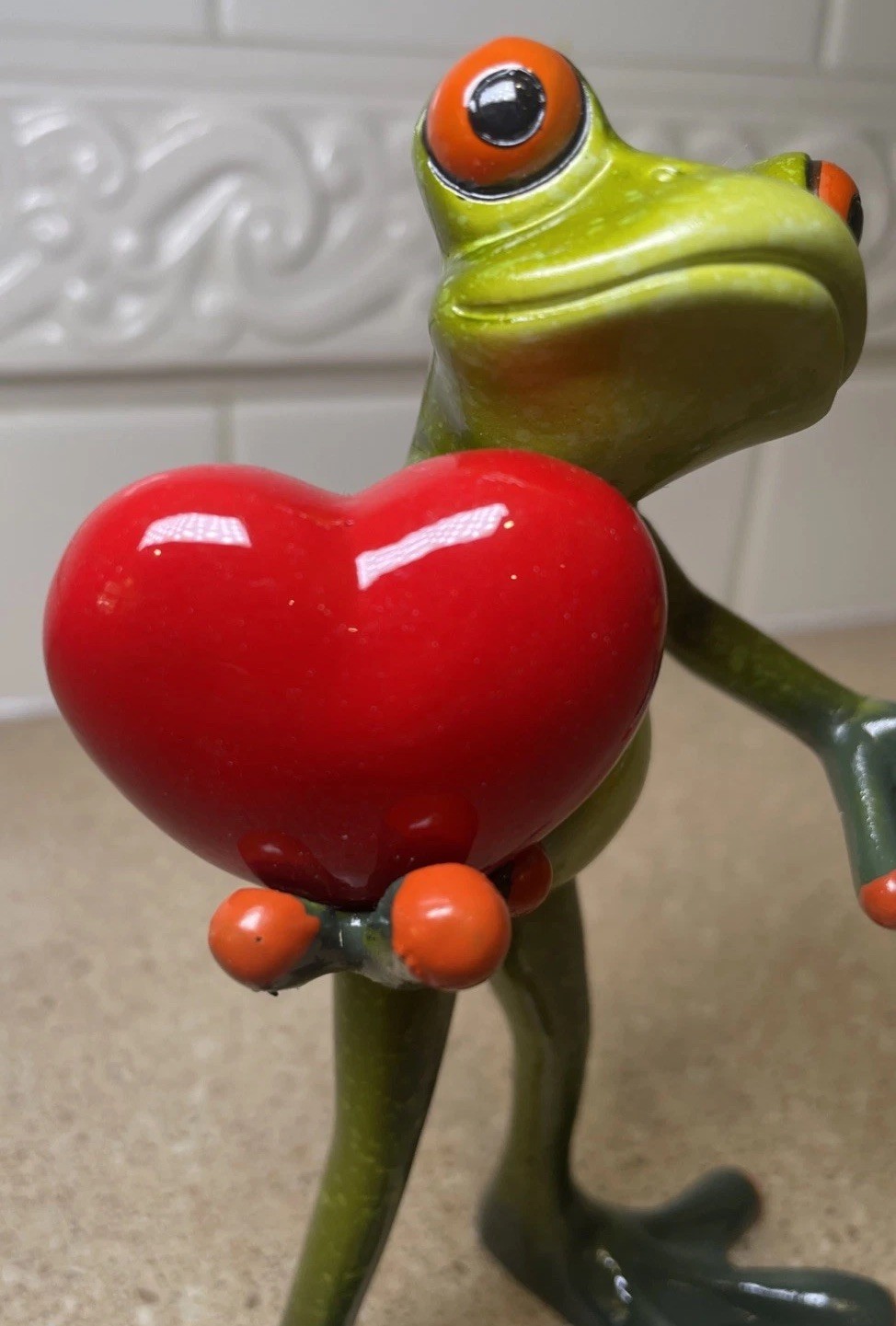 Frog Figurine Holding A Red Heart