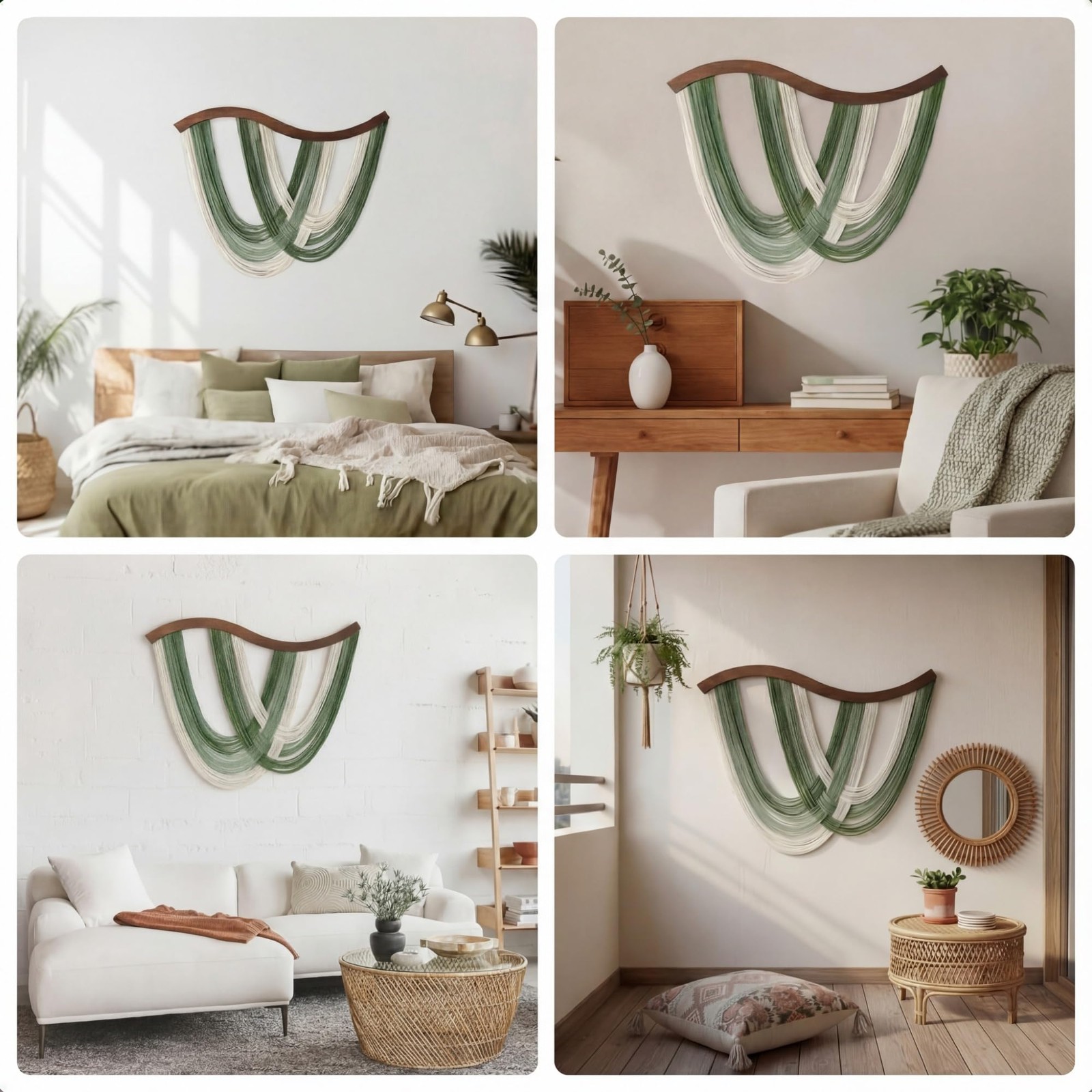 Green Macrame Wall Hanging Dip Dyed Yarn Wall Art, Modern Boho Decor Handmade…