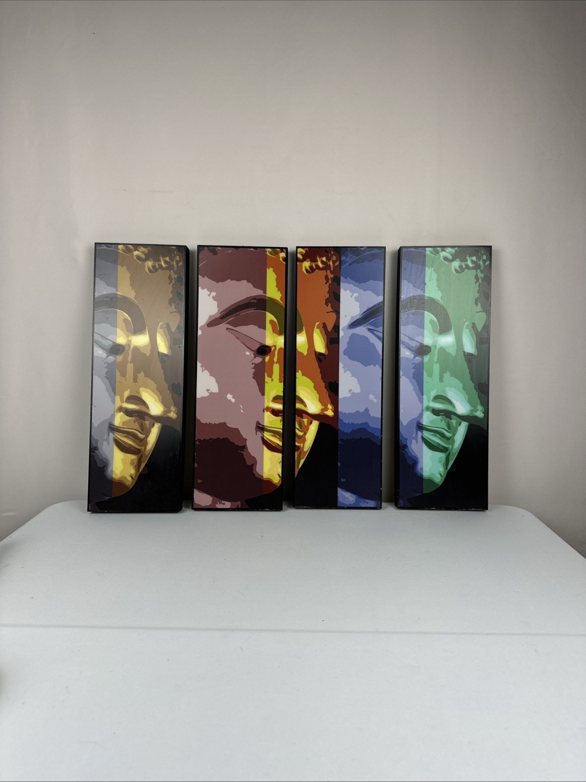 Modern Buddha Wall Art 4 Panel MDF Plaque Set Zen Meditation Spa Decor Colorful