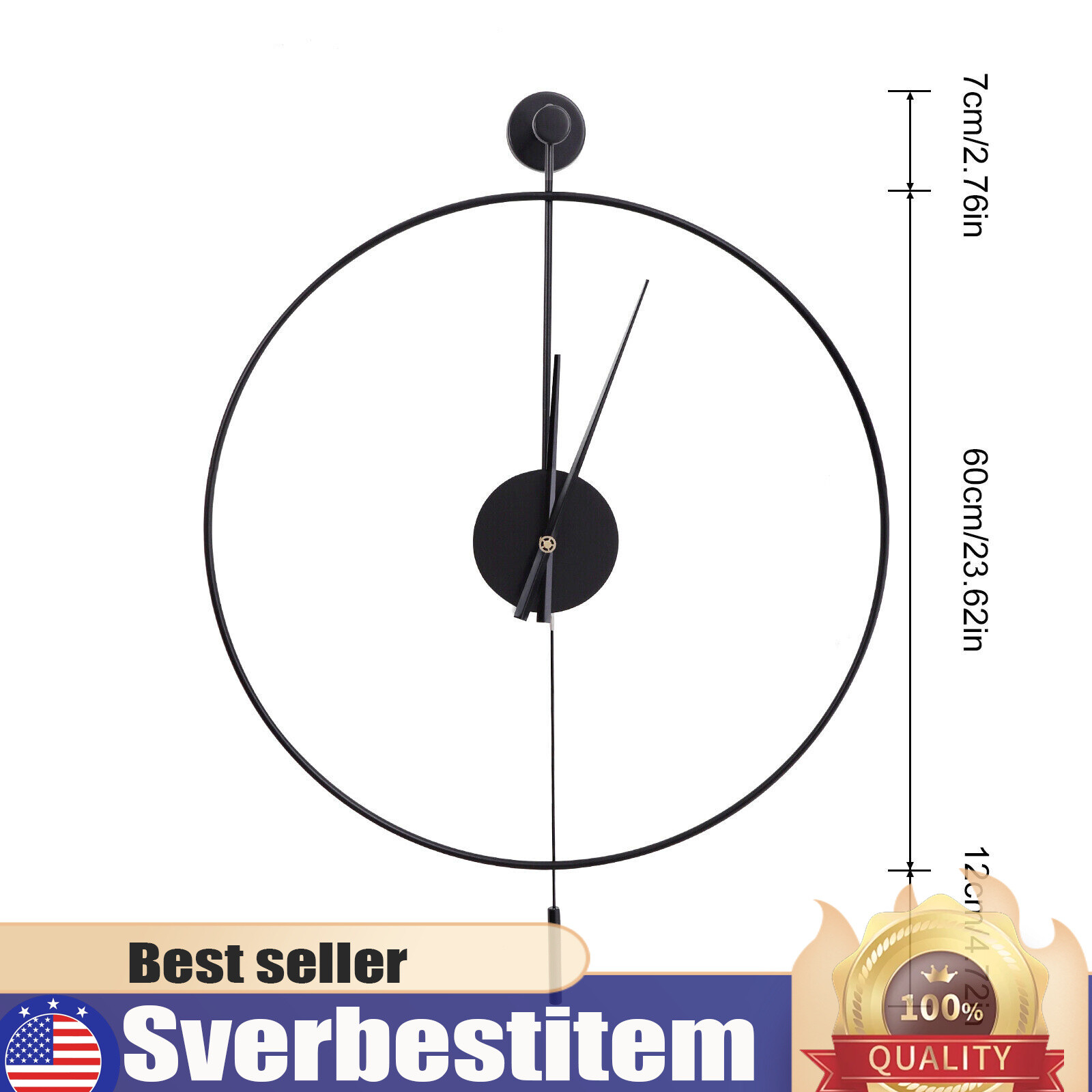 23.6” Minimalist Wall Clock Round Home Clock Silent Large Modern Wall Art Decor