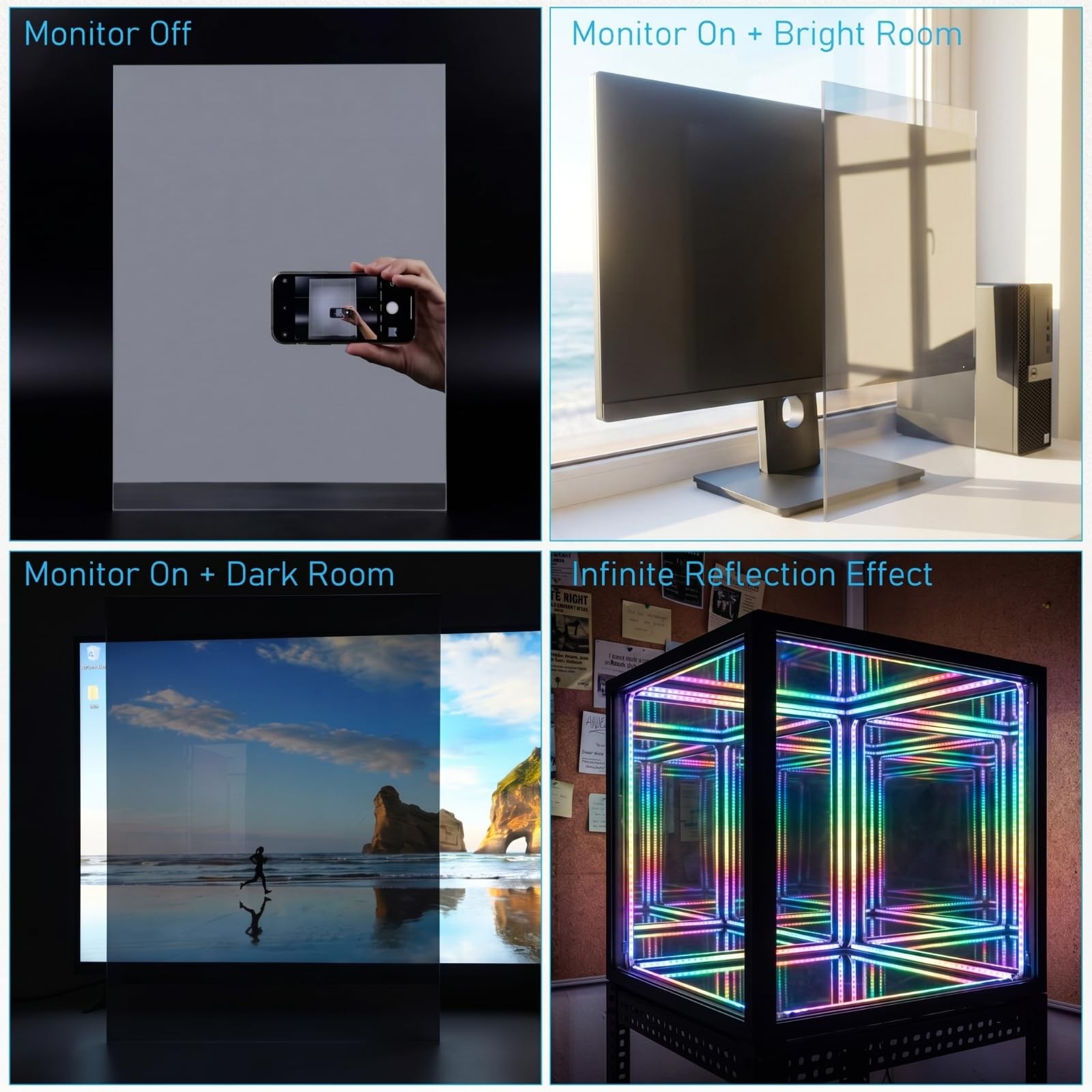 6 Packs Two Way Mirror 12″ x 16″ x 0.04″ Acrylic Infinity See Through Mirror …