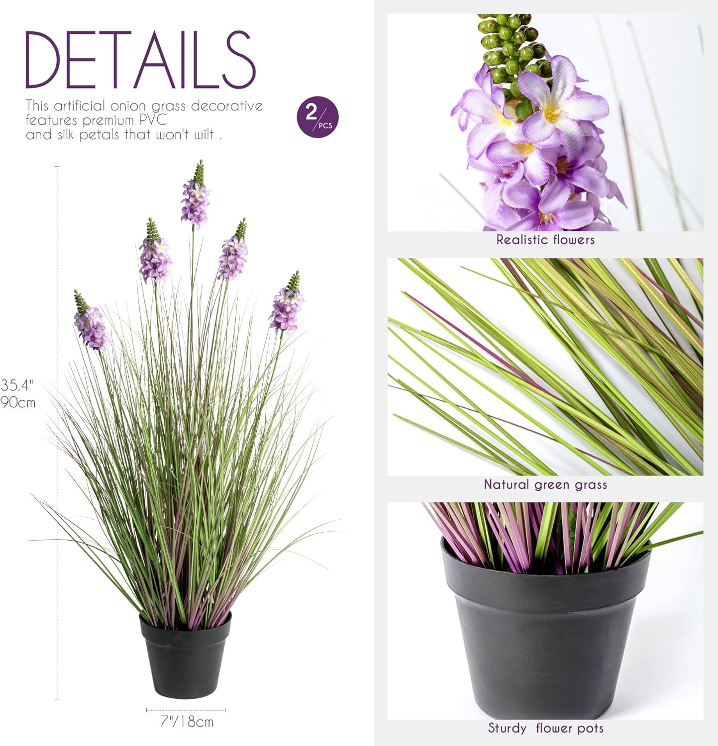 Artificial Grass 3FT – Fake Plants with Hyacinth Flowers 35 in Tall Ornamental