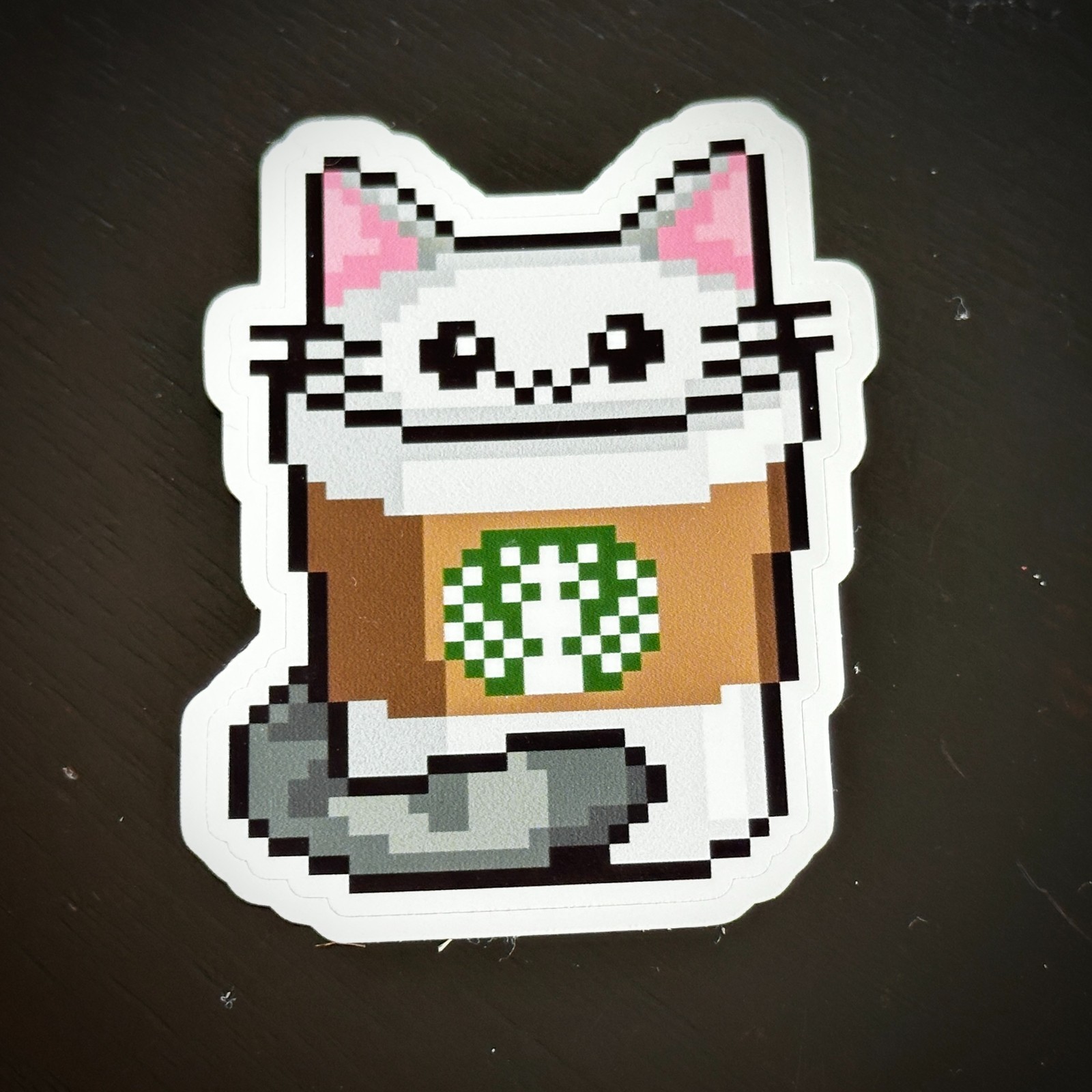 Catfoam Latte – Vinyl Cat Sticker – Pixel Art – Kitten in a Coffee Cup