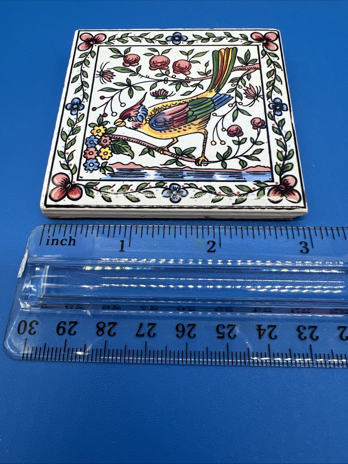 Set Of 3 Colorful Miniature Wall Trivets Birds Floral Israel Souvenirs 3”x3”
