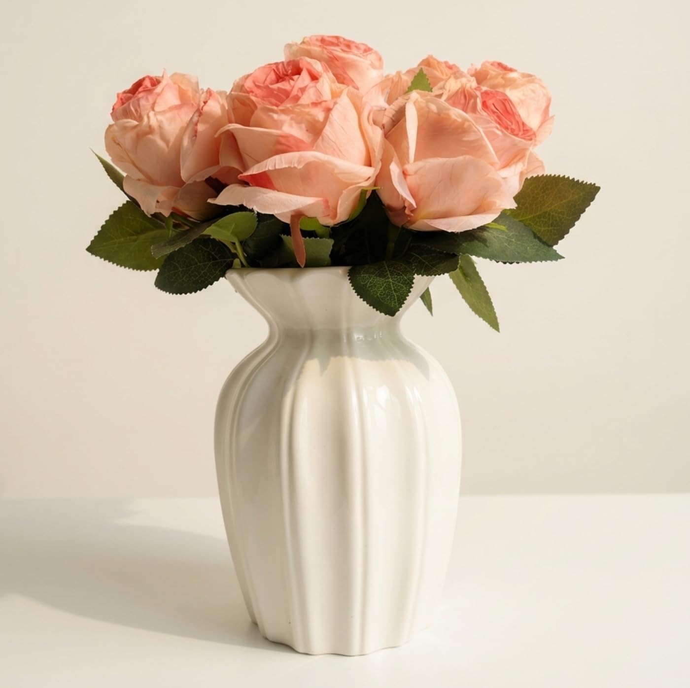 White Ceramic Vase 7.9in Tall Slim Modern Flower Home Decor
