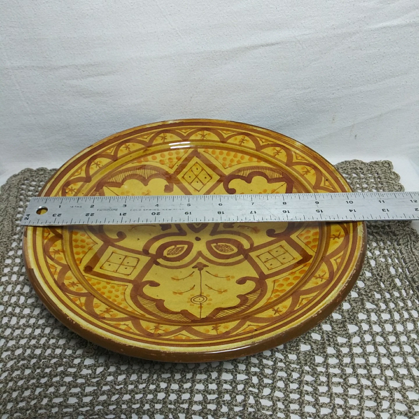 Moroccan Ceramic 10″ Serving Bowl Handmade Hanging Fruit Dish Yellow Monochrome