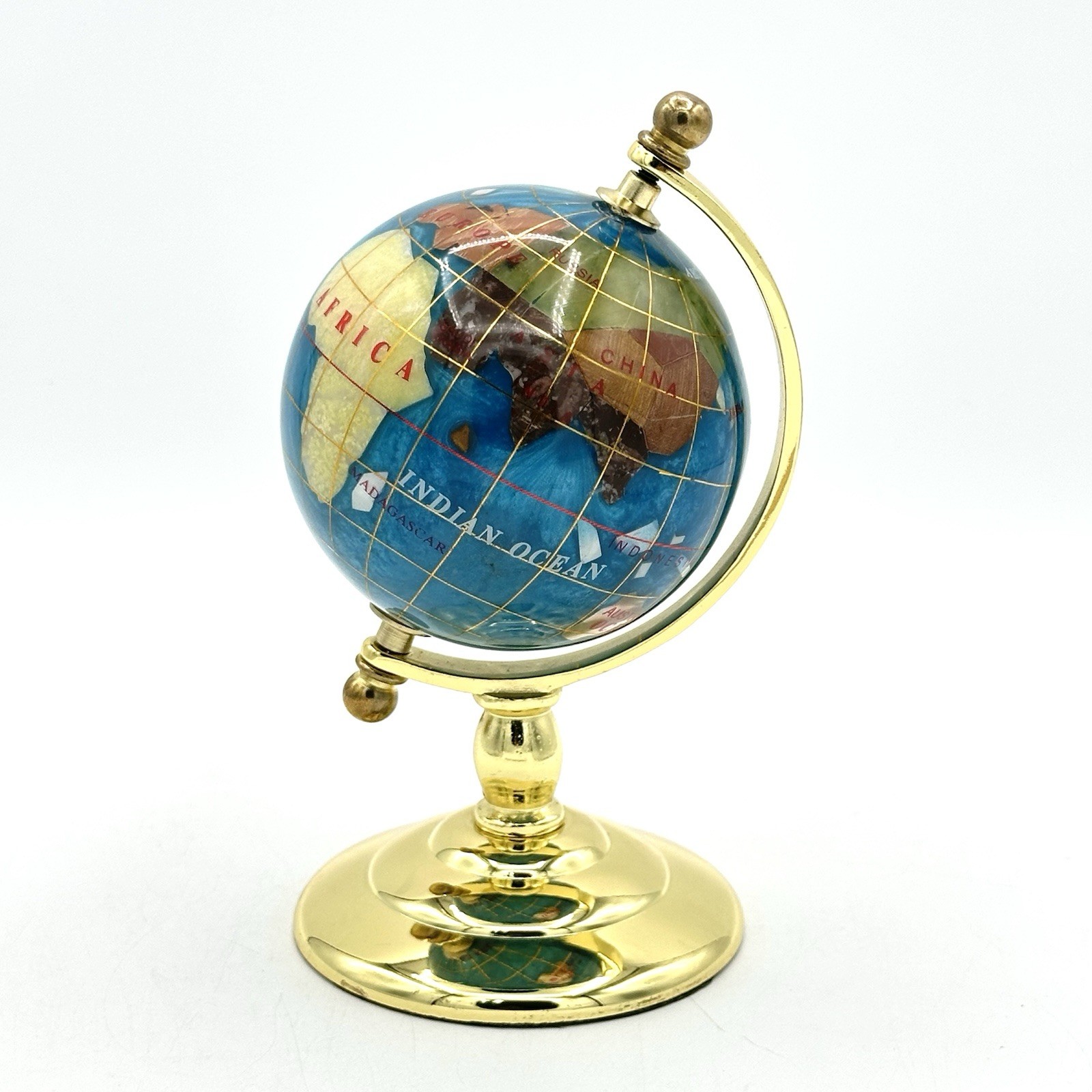 World Globe Table Top Rotating Gemstone Light Blue Lapis 5 1/2” X 3” Desktop