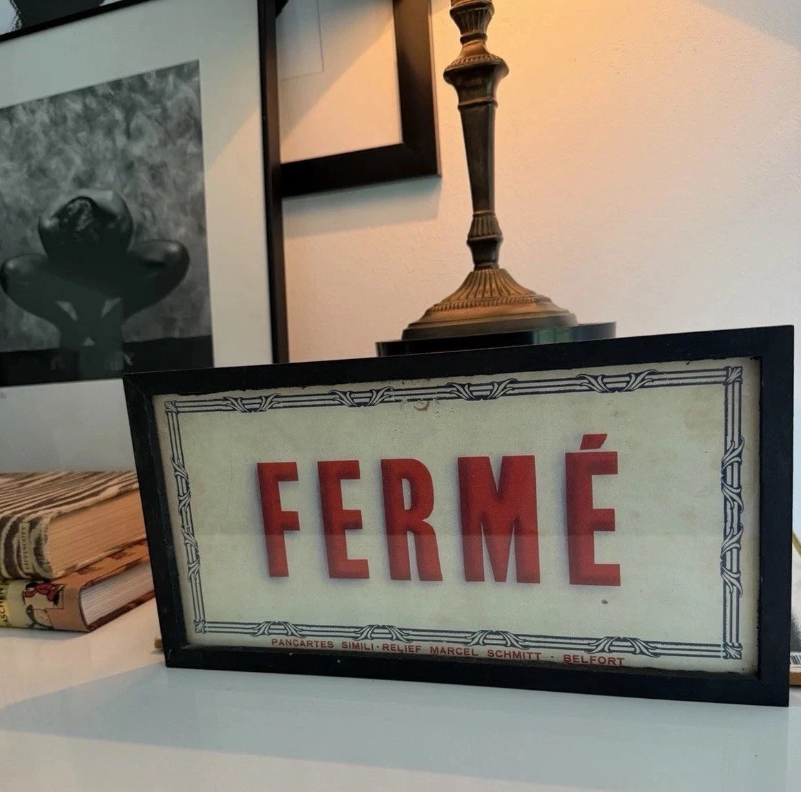 Anthropologie French Framed Picture “FERME” (Closed) Marcel Schmitt Belfort
