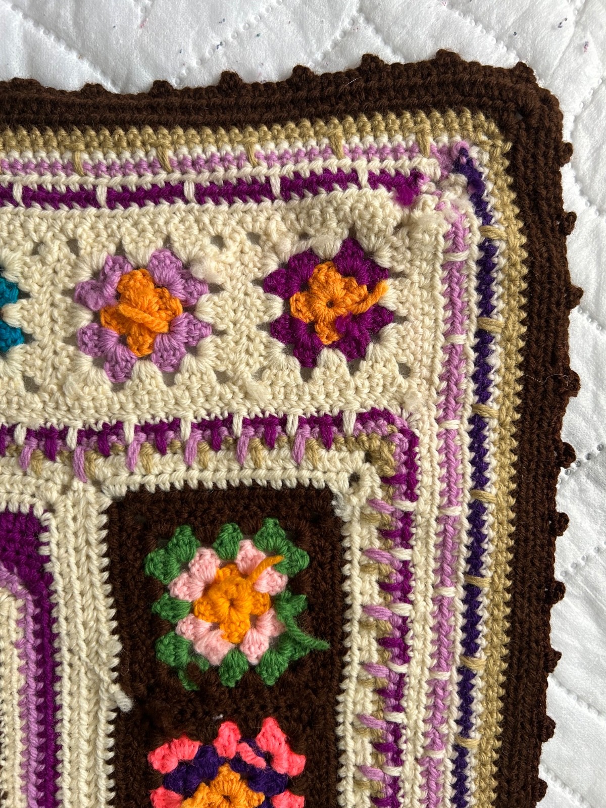 Vintage Granny Square Afghan Colorful Baby Blanket Chair Throw 42”x 31.5”