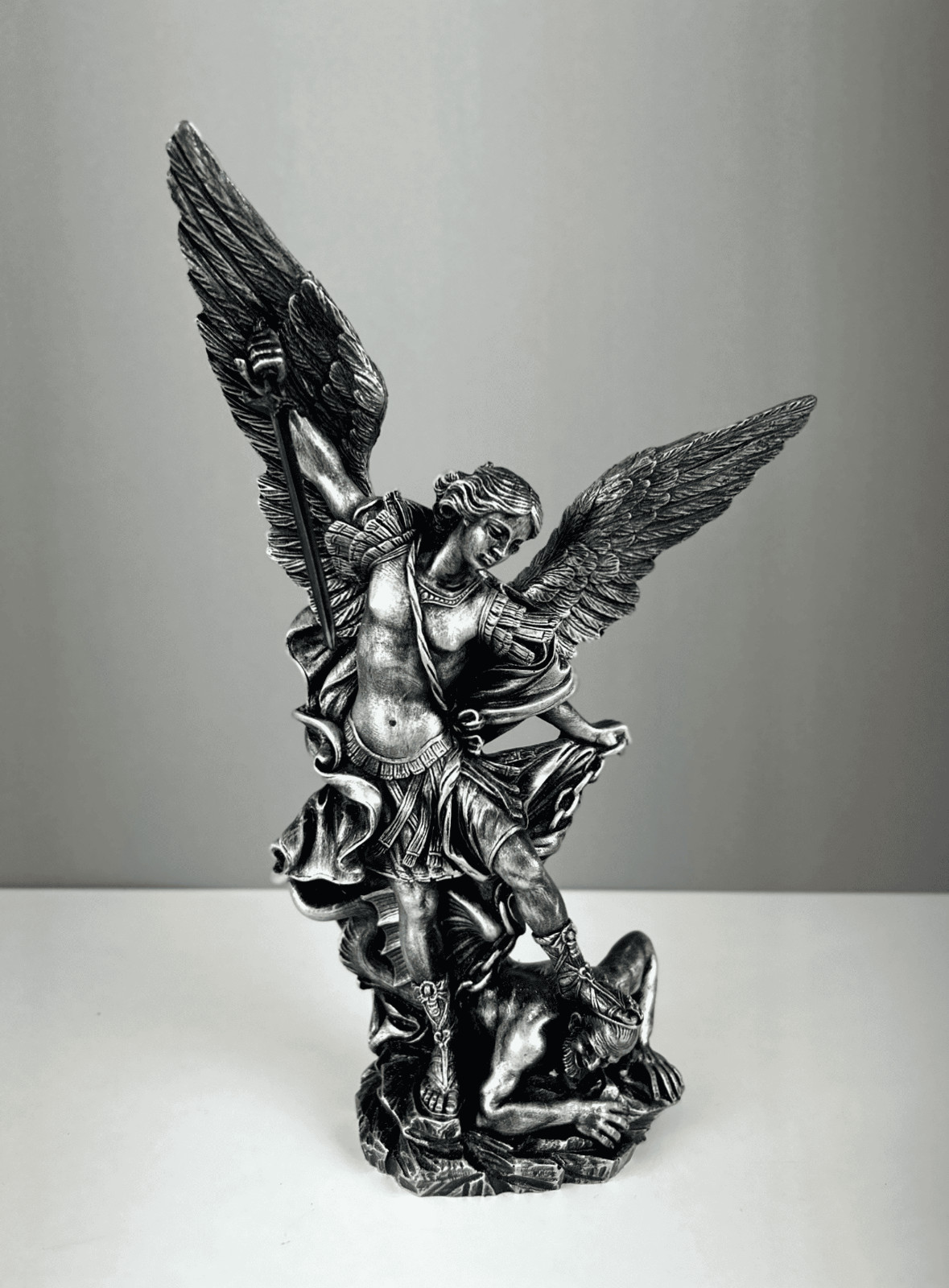St. Michael Defeating Lucifer Statue, 29cm/11.4 in, Archangel Michael Sculpture