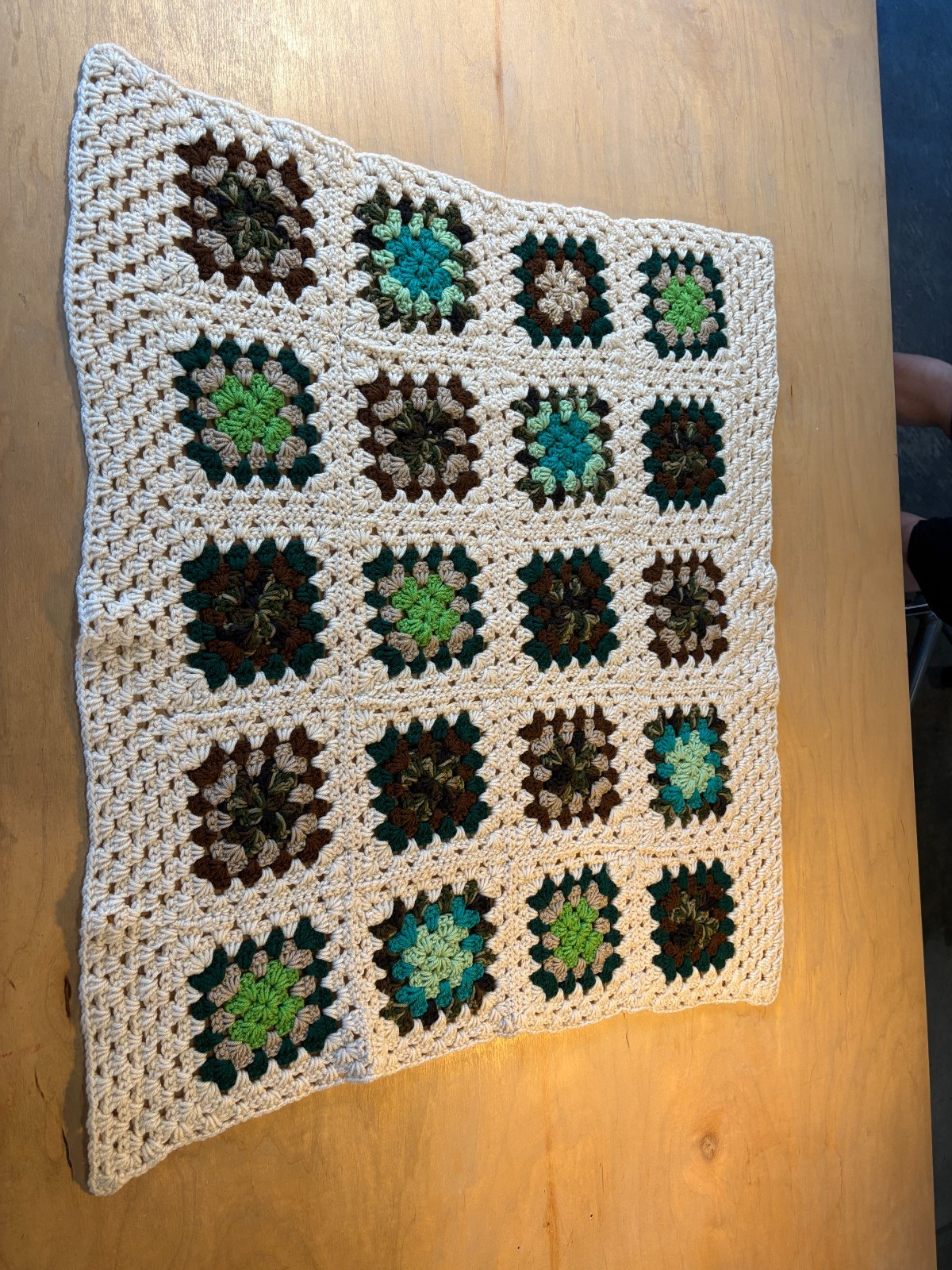 Vintage Handmade Granny Square Afghan Crochet Lap Throw Blanket Colorful 34×31