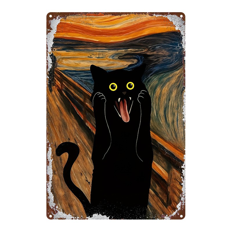 “The Scream” Black Cat Print Abstract Art Decor