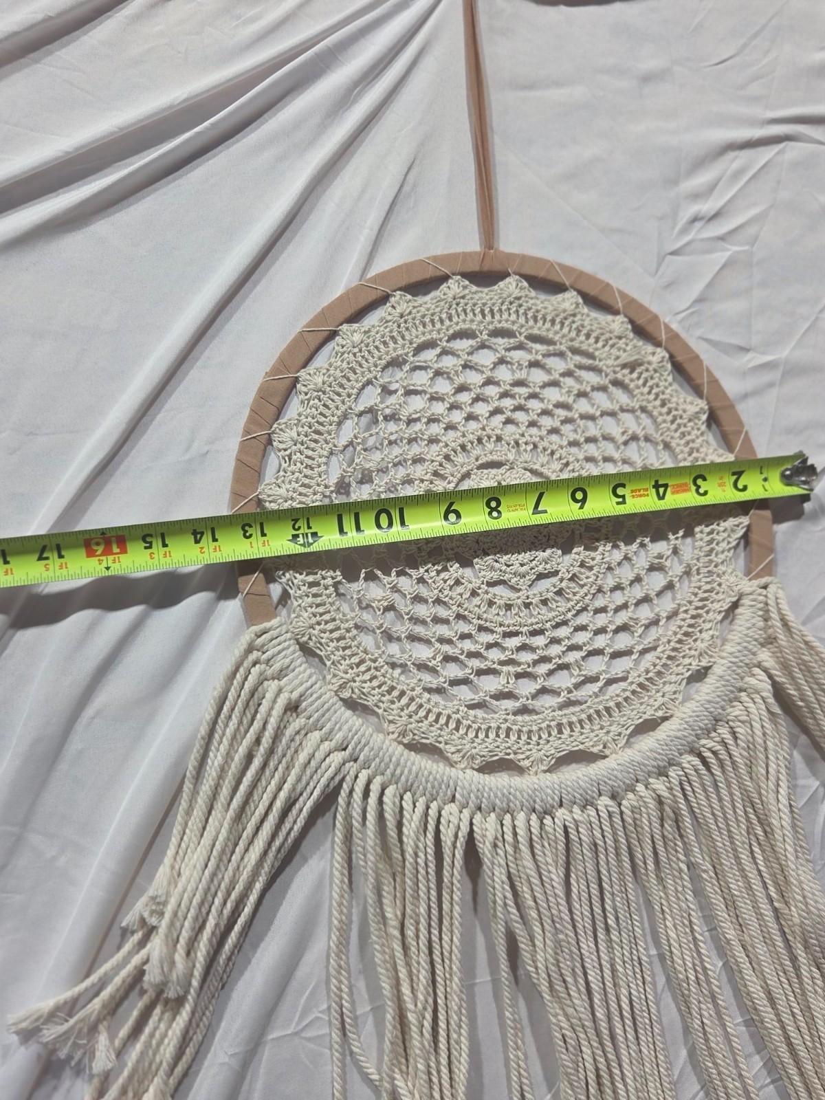 White & Tan Macrame Dream Catcher Native American Boho Style Neutral