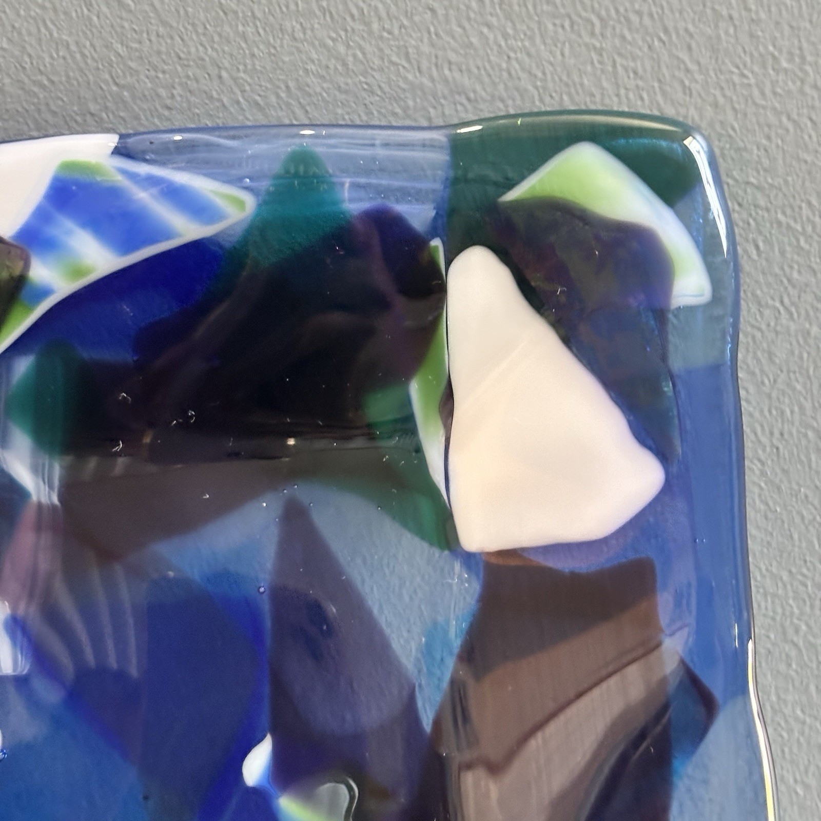 Heavy Blue Purple White Fused Art Glass Square Plate 10-1/4”