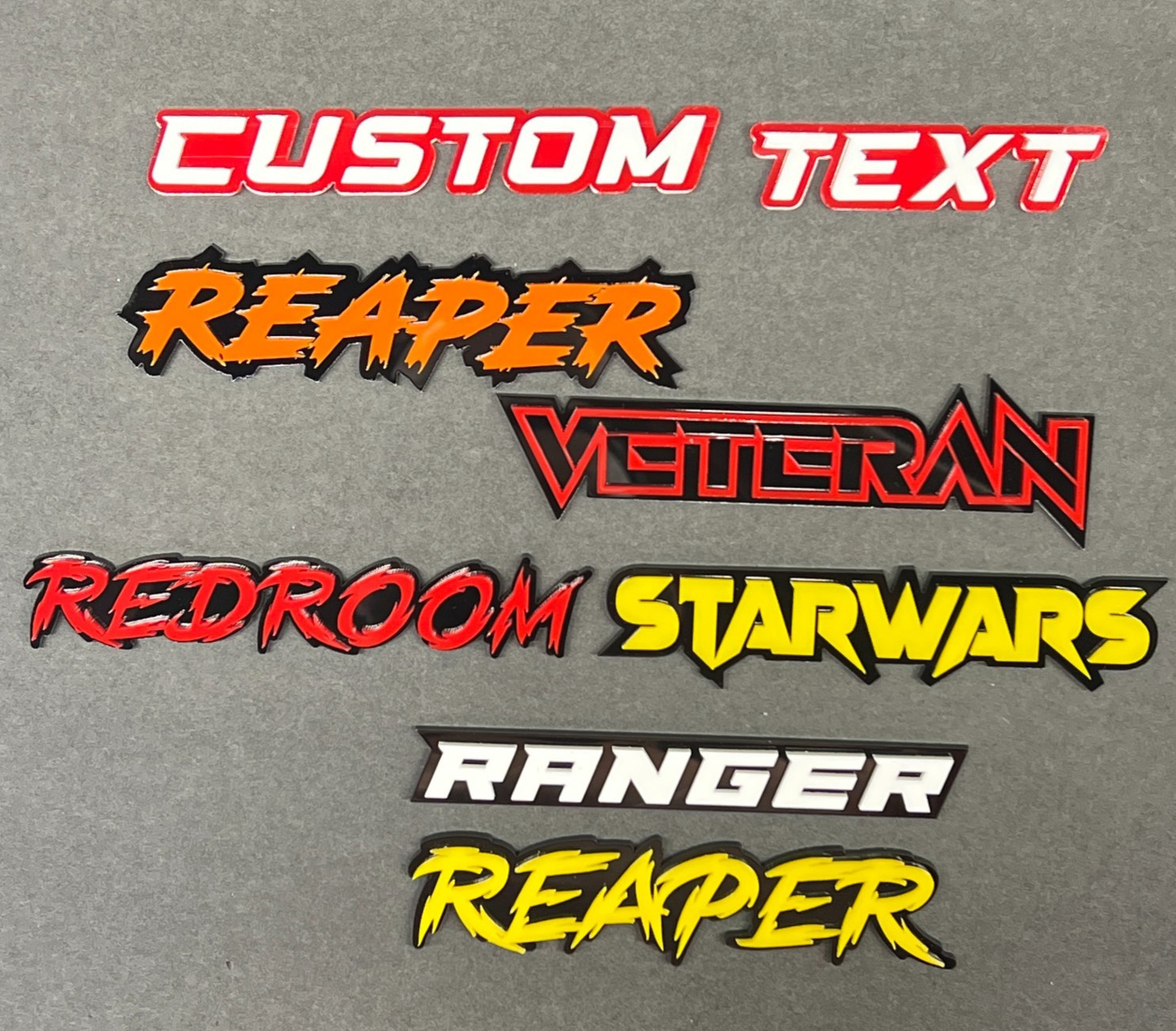Custom Lazer Cut Car Acrylic Emblem Badge MULTI COLOR Customized Text Names!