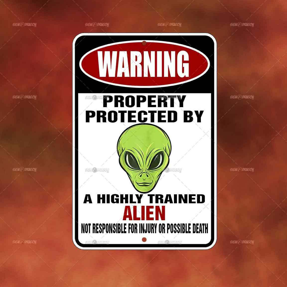 Property Protected Alien metal Sign Home room wall art gift funny decor A2265