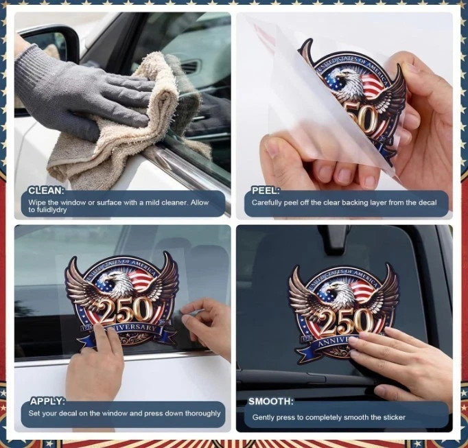 6 Pcs 250th Anniversary USA Patriotic Eagle Decals-2-8″X 8″, 2-8″X 5″, 2-6″X 6″