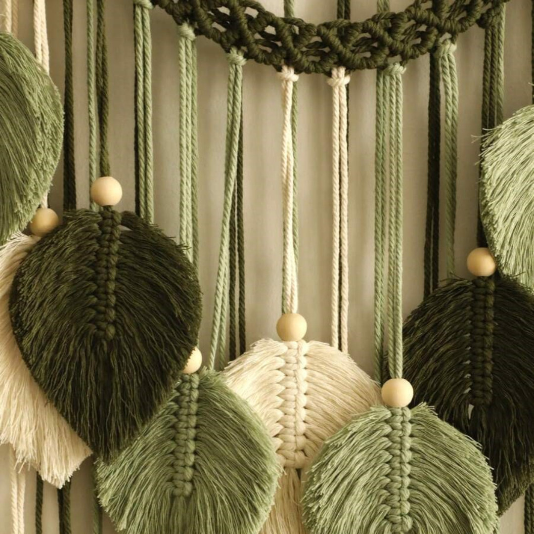 Macrame Leaves Wall Hanging Chic Feather Boho Macrame Wall Decor Handmade Tassel