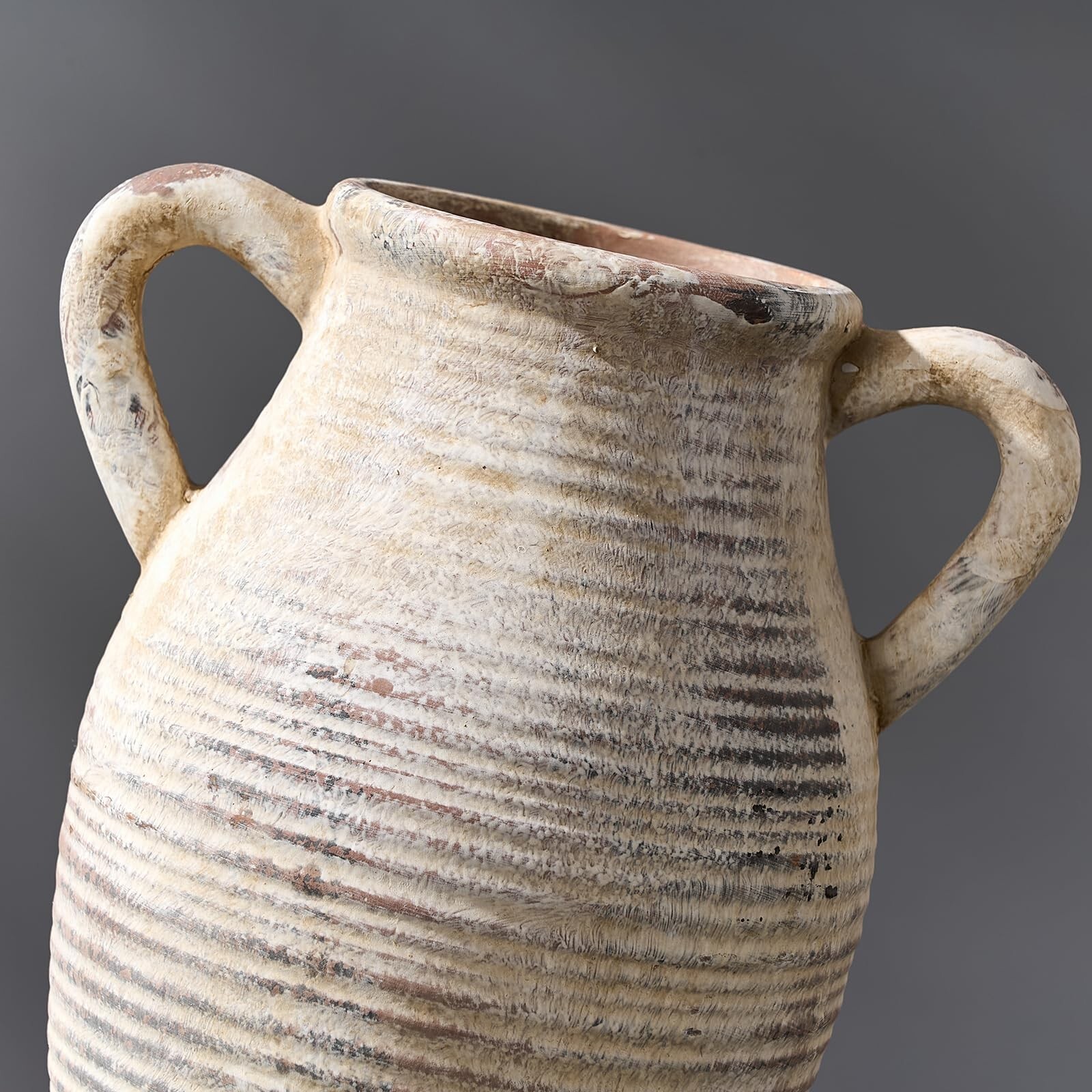 Large Ceramic Rustic Vase with 2 Handles, 9.8 inch Whitewashed Terra Cotta Va…