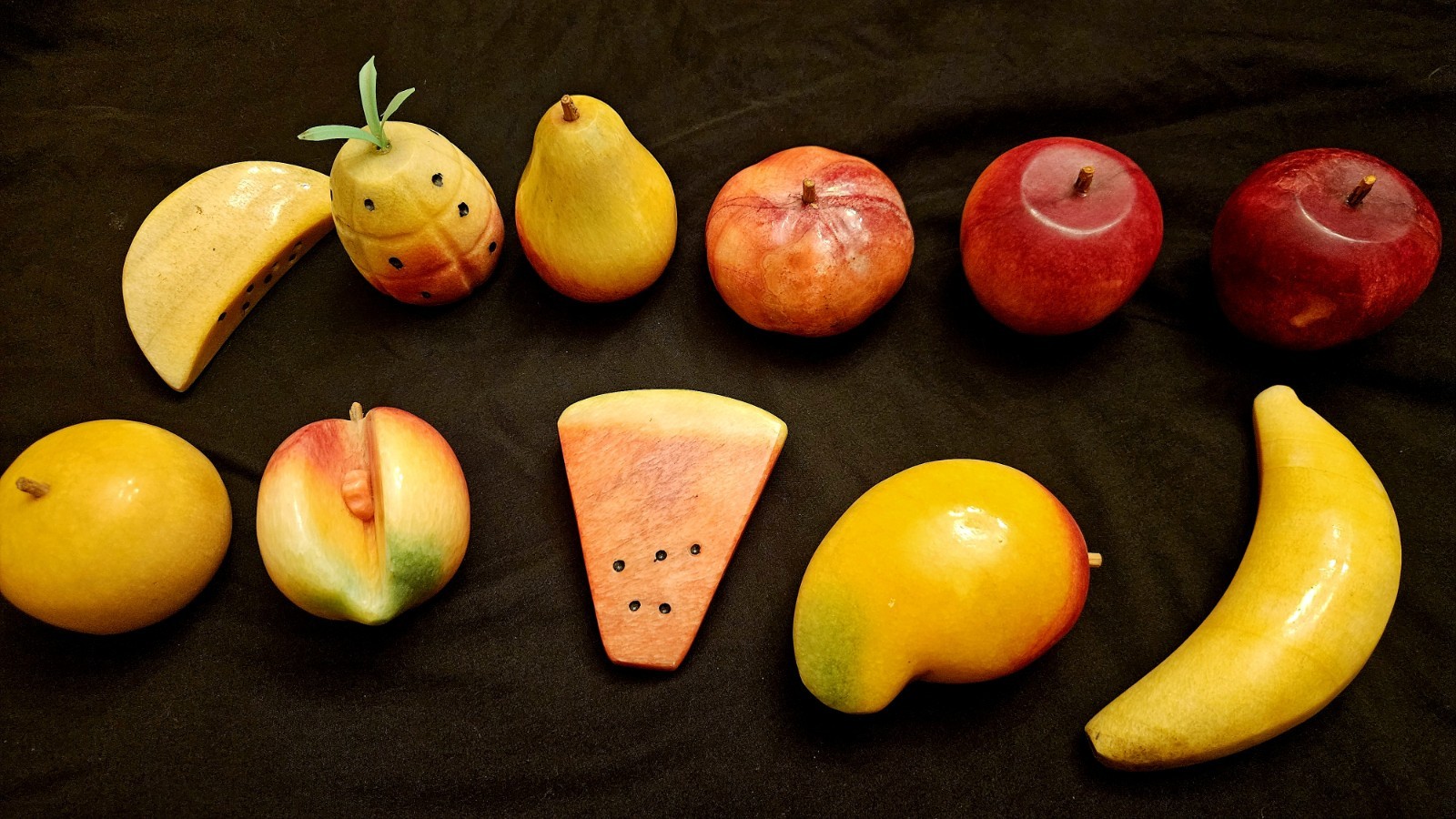 Lot Of 11 Italian Alabaster Marble Stone Hand Carved Decorative Fruit Colorful