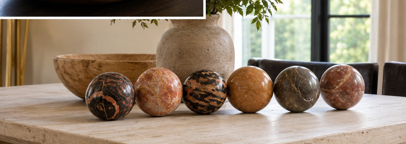 Set of 6 Polished Marble Stone Spheres 4” Decorative Orbs Natural Veined Art Dis