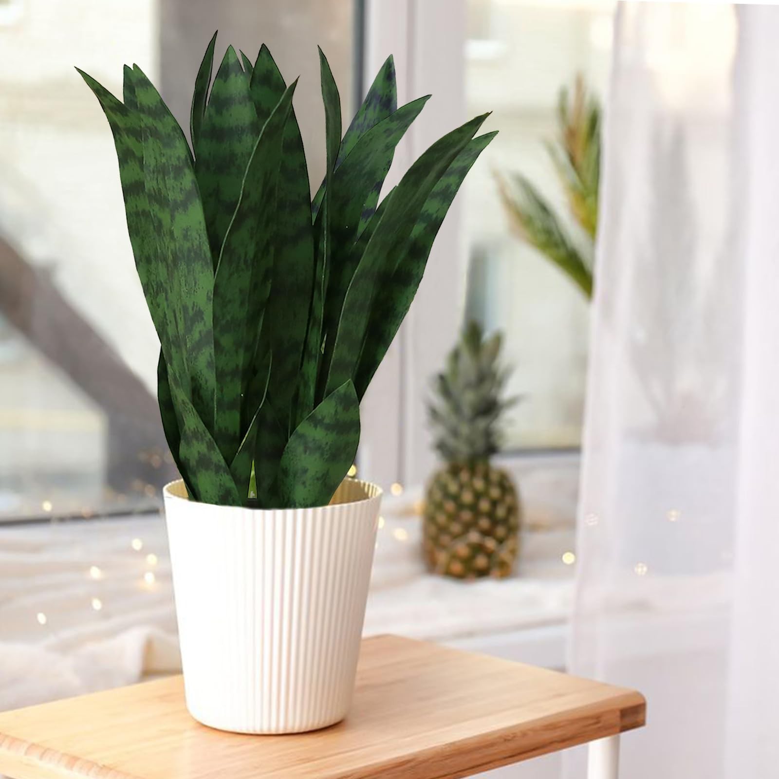 summer flower 10pcs Fake Snake Plants Leaves Set 15inch Artificial Small Sans…