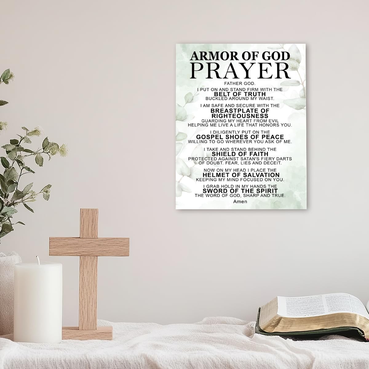 Armor of God Prayer Wall Art,Scripture Religious Canvas Wall Decor for Christ