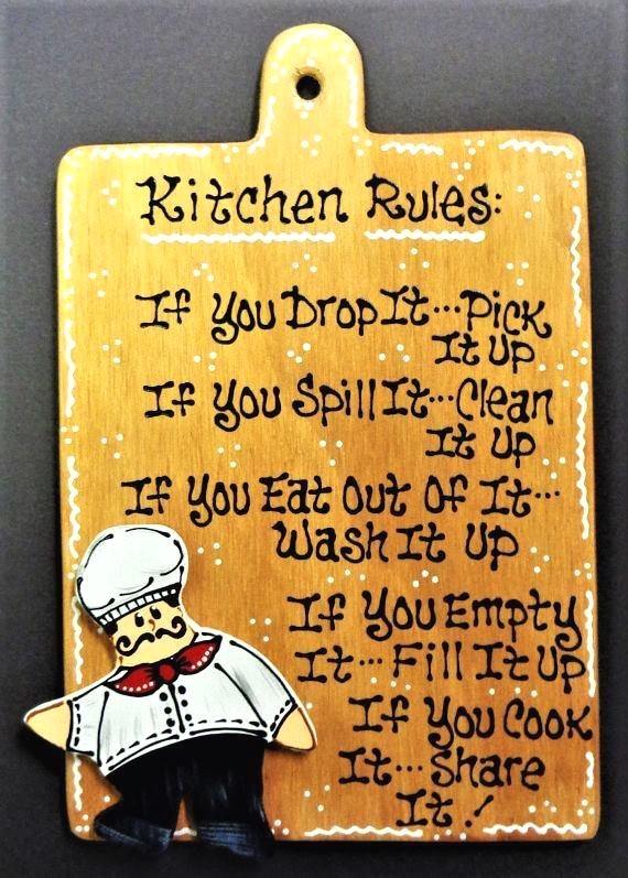 FAT CHEF KITCHEN RULES SIGN Wall Art Hanger Plaque Cucina Bistro Decor