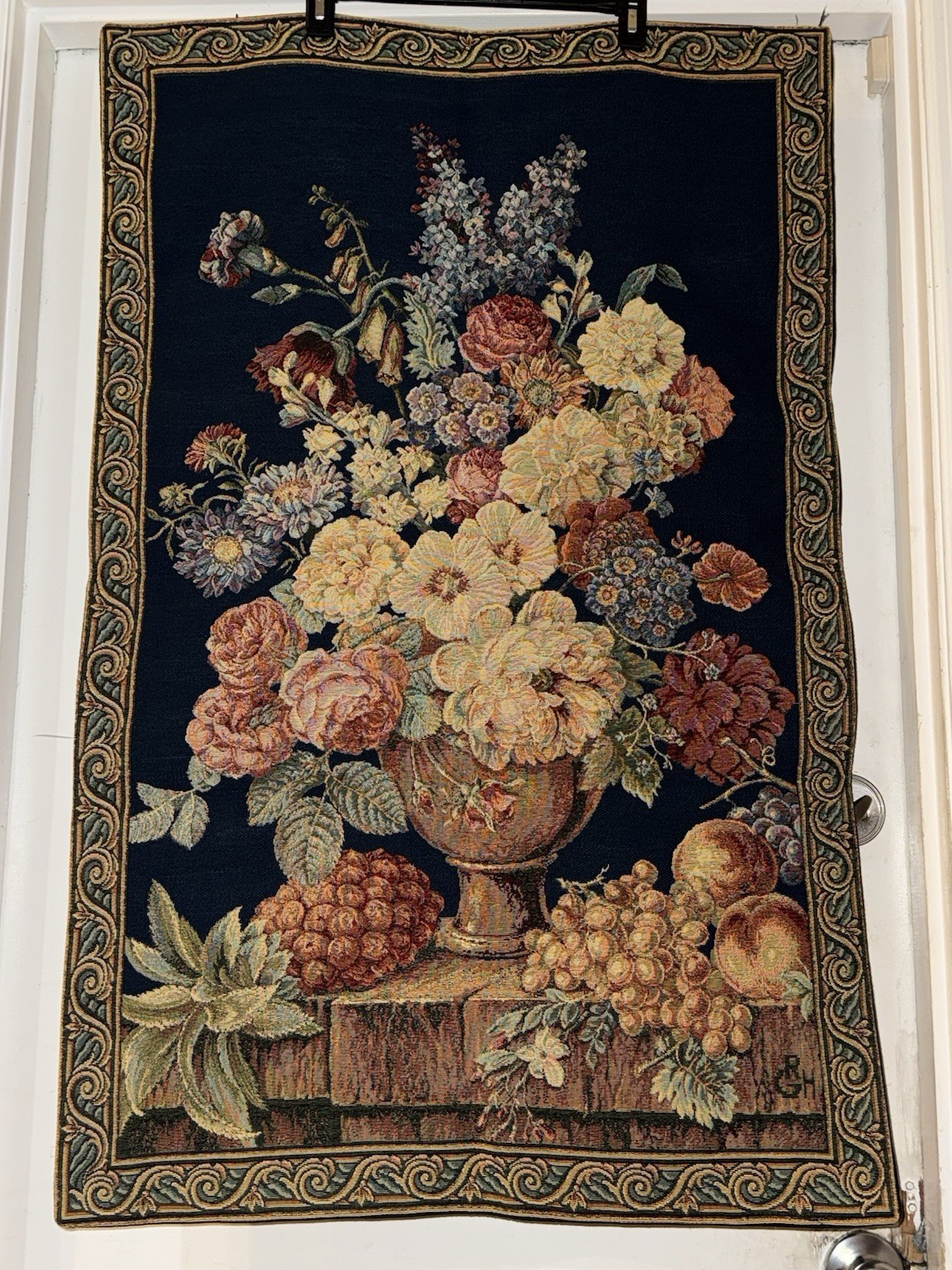 Italian Fabris Giancarlo Woven Tapestry w/ Floral Boquet Scene 40”x26”