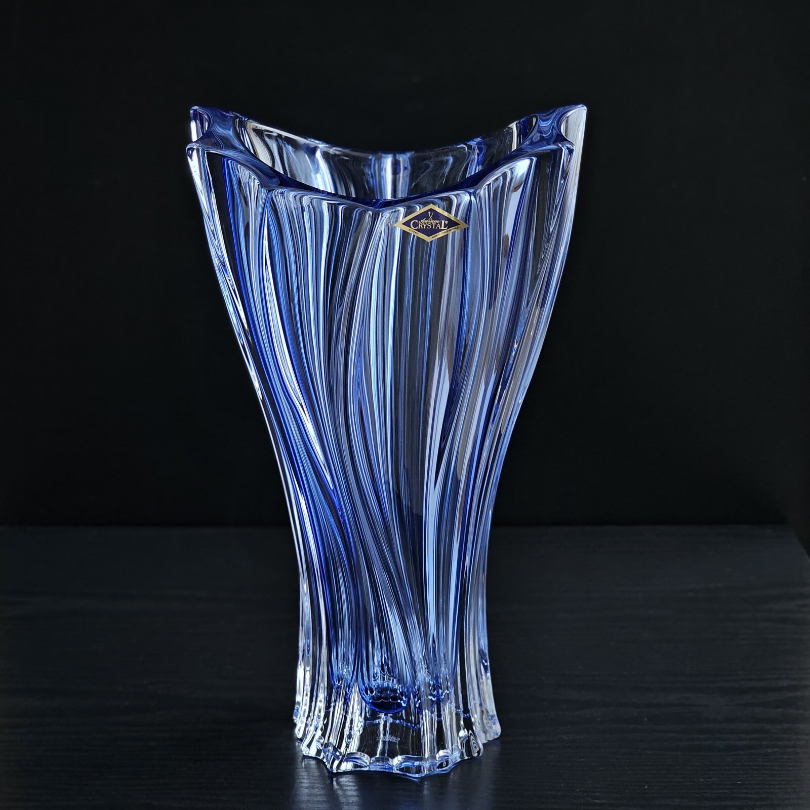Plantica Modern Bohemian Czech Crystal Decorative Vase – 12.5 Inch Vase, Blue