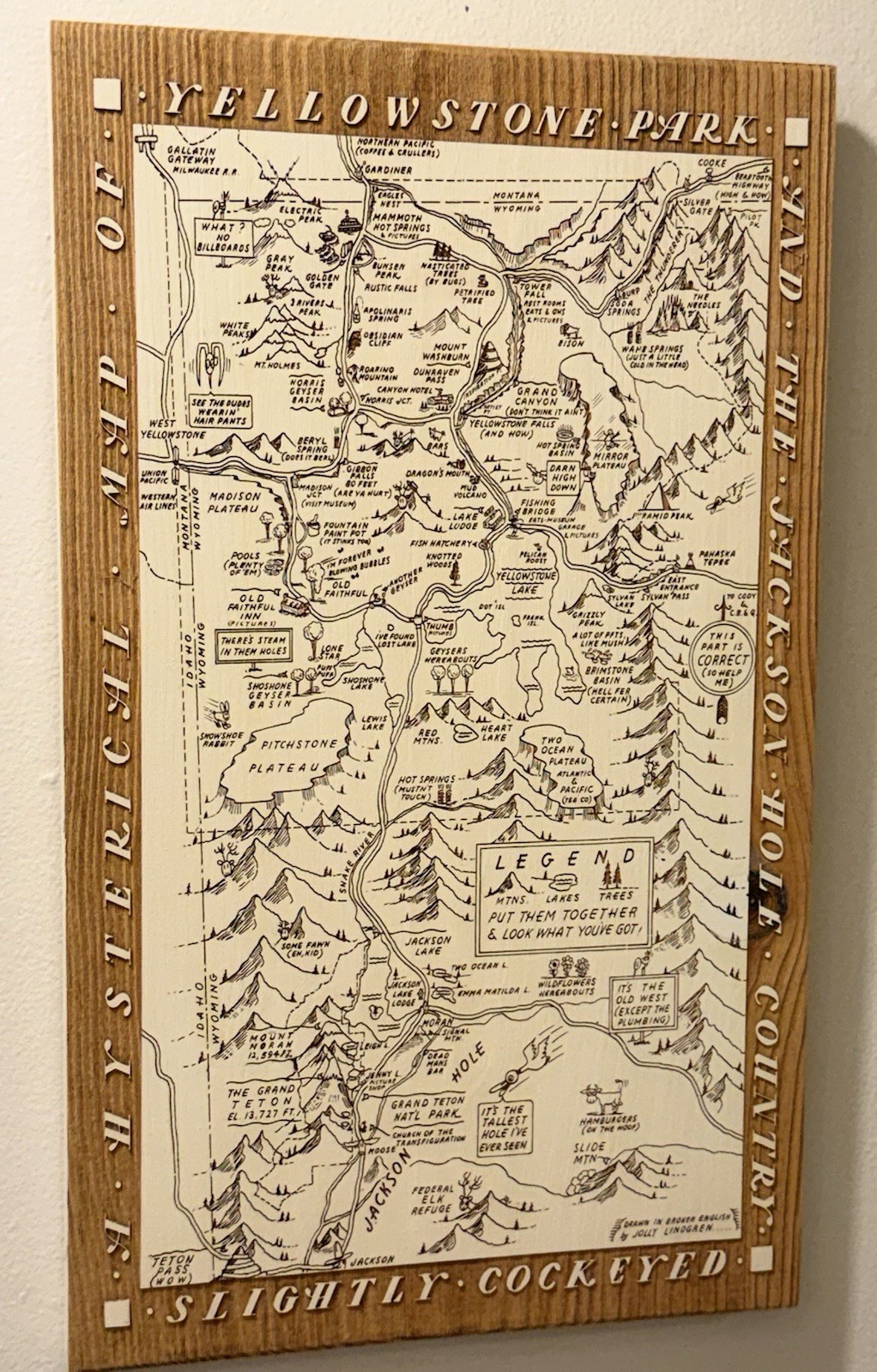 YELLOWSTONE SOLID WOOD FUN ENGRAVED MAP/WALL ART – JH Listed Separately-Unique!